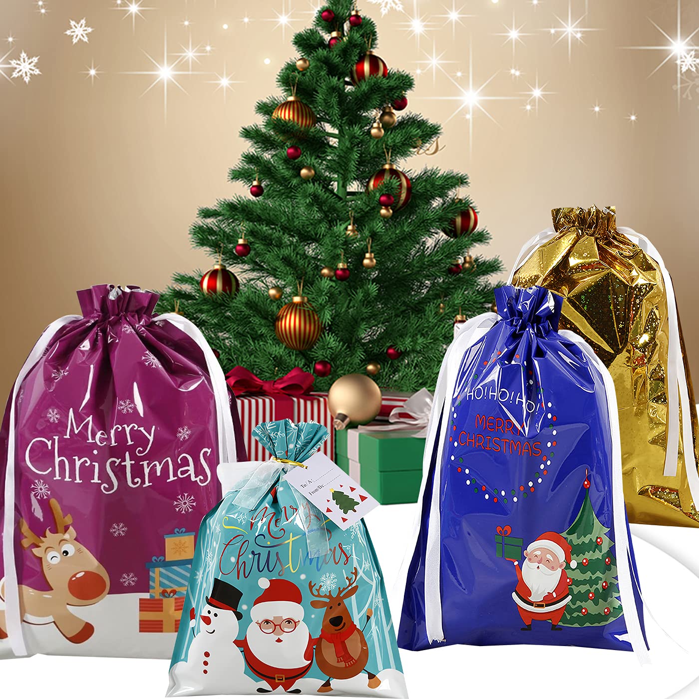 30 PCS Snowflake Christmas Gift Bags with Drawstring - 10 Assorted Holiday Patterns for Festive Wrapping, Parties & Goodie Bags | Perfect for Christmas Gifts, Holiday Celebrations & Winter Party Favors