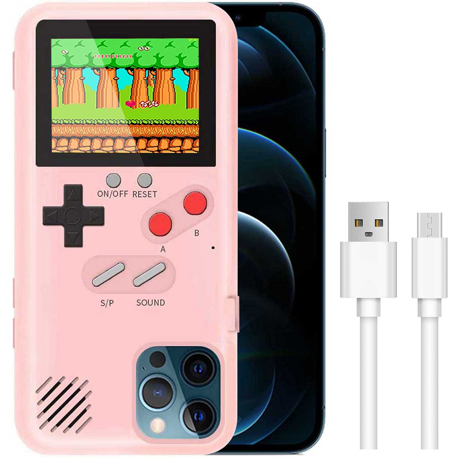 LIOWE 3D Retro Gameboy Case for iPhone 11 Pro Max - Shockproof Protective Phone Cover with 36 Classic Games - Pink Handheld Gaming Console for Travel, Commuting & Nostalgic Entertainment