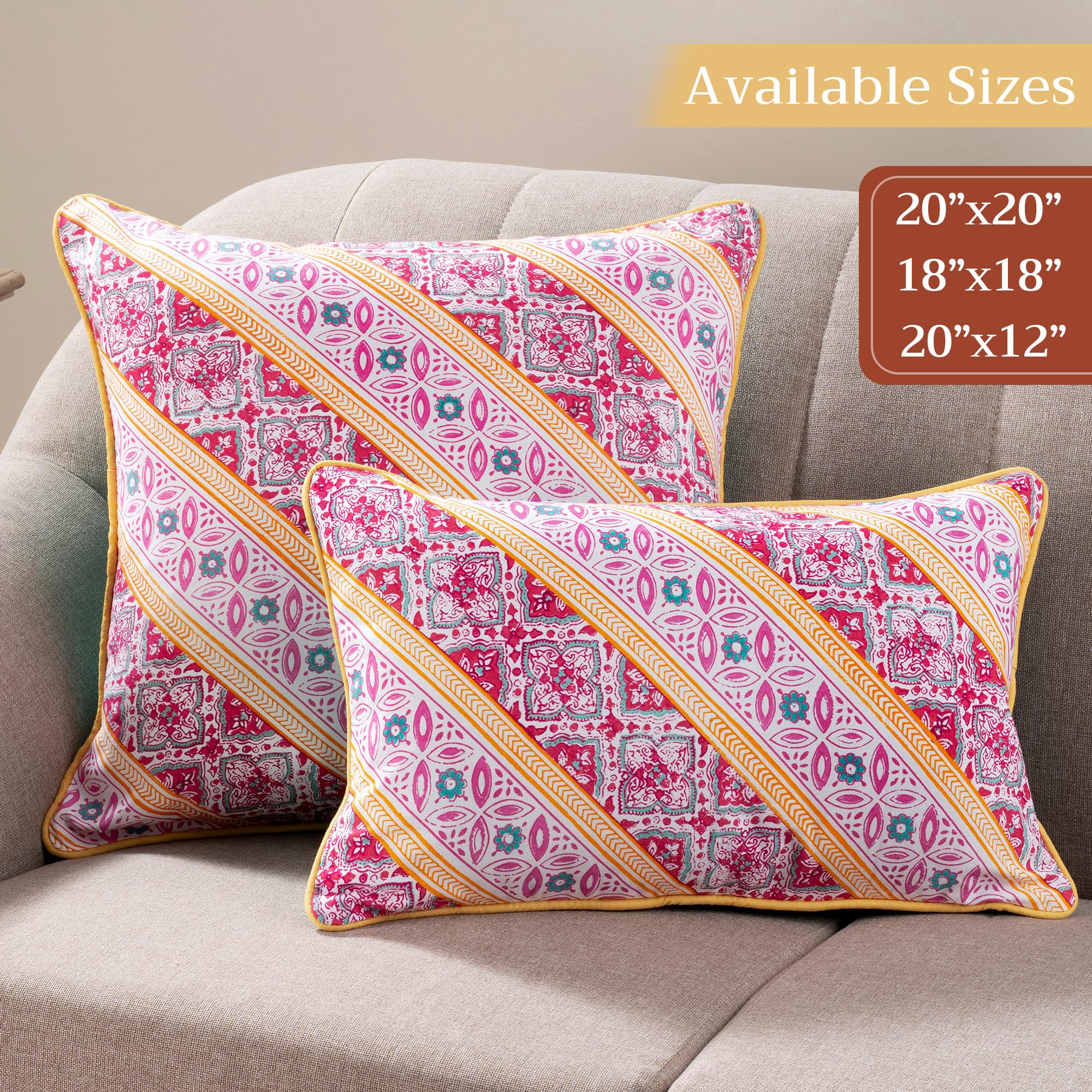 Maison d'Hermine 20x20 Inch Decorative Pillow Covers - 100% Cotton Square Throw Pillow Covers with Hidden Zipper for Sofa, Couch, Bed & Home Decor | Easter Home Accents & Seasonal Decor (Katmandou - Samba Pattern)