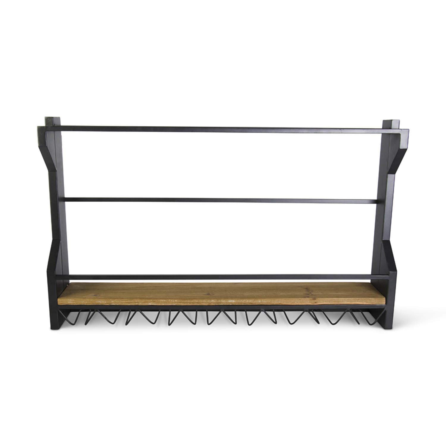 K&K Interiors 31.5 Inch Dark Metal Hanging Rack with Wine Glass Holder - Space Saving Kitchen Storage for Wine Glasses, Mugs & Utensils - Perfect for Small Kitchens, Bars & Dining Rooms