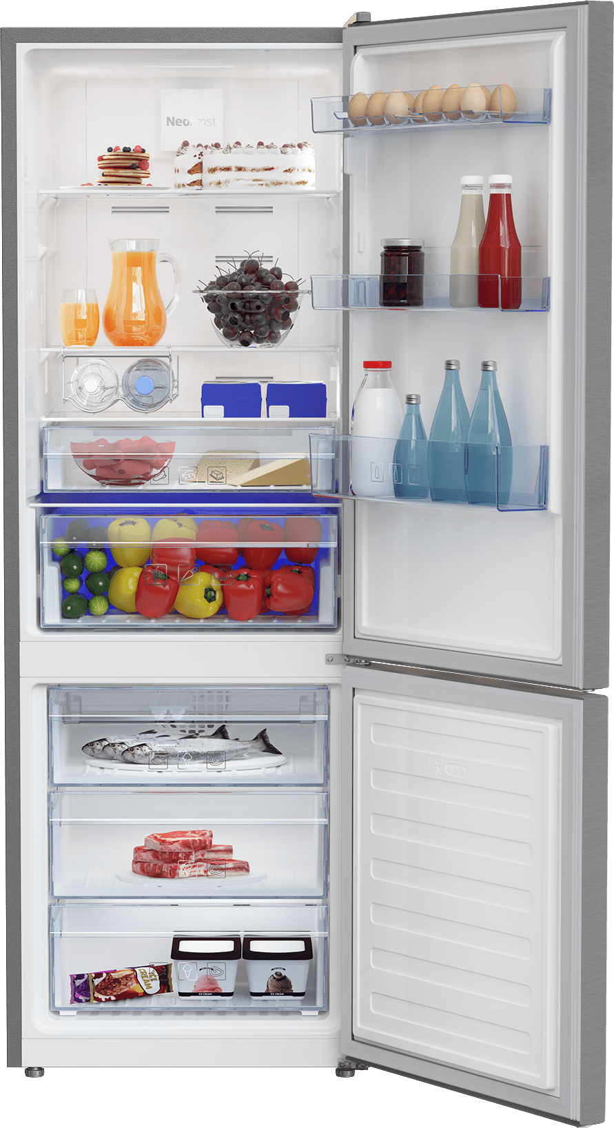 Beko BFBF2414SS 24-Inch Counter Depth Bottom Freezer Refrigerator - Energy Efficient Stainless Steel French Door Fridge for Modern Kitchens & Small Spaces
