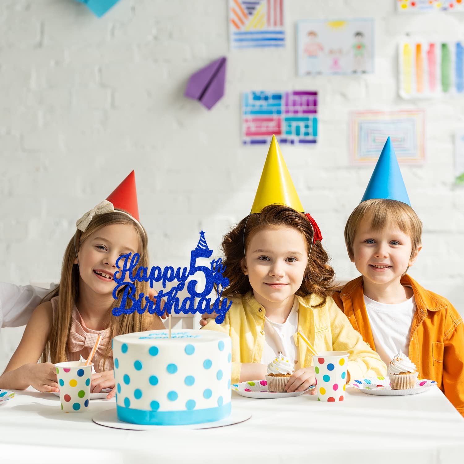 5th Birthday Cake Topper - Blue Glitter Cake Decor for Boys & Girls | Perfect for 5 Year Old Birthday Party Decorations, Celebrations & Photo Backdrops