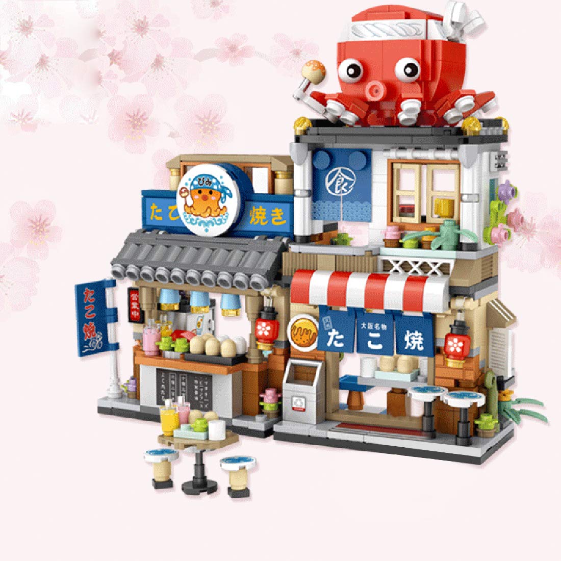 722-Piece Myste Architecture Building Blocks Set - Japanese Street View Takoyaki Shop & Modular Townhouse Model Kit | Creative Construction Toy for Adults & Kids | STEM Educational Gift for Home Decor & Display