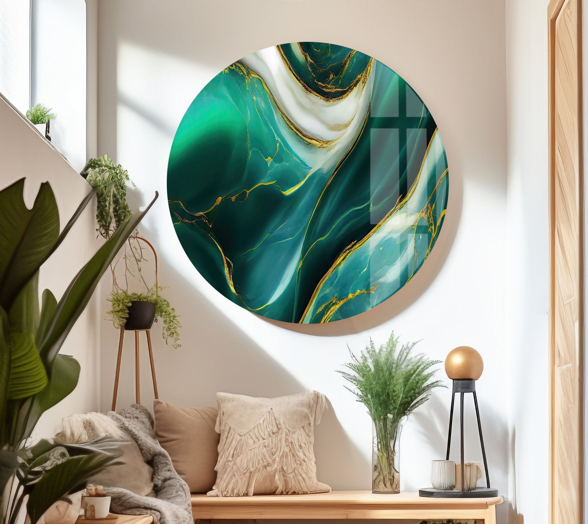 Abstract Green Marble Glass Wall Art - Modern Home Decor for Living Room, Bedroom & Office - Handmade Glass Mosaic Artwork - Unique Gift Idea for Housewarming & Wedding