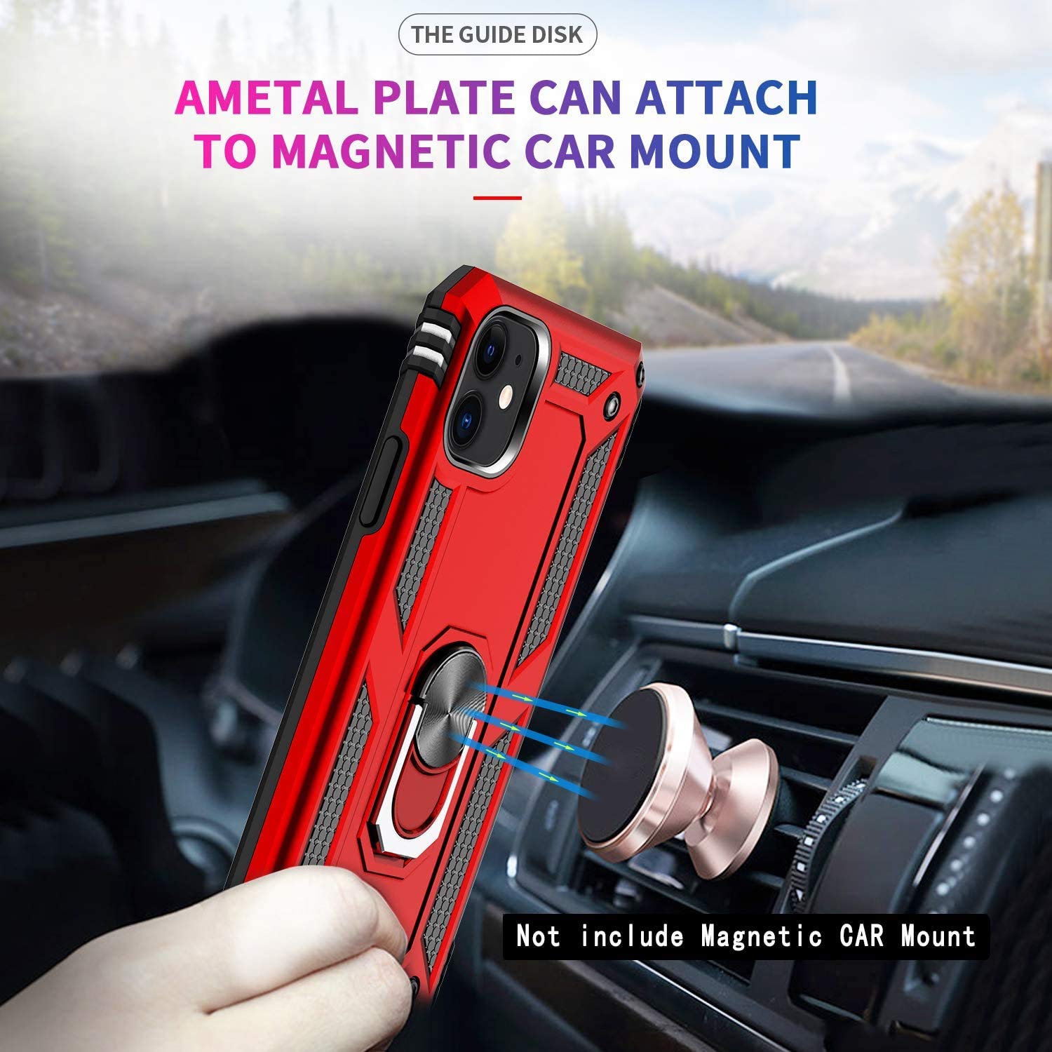 LeYi iPhone 11 Case for Women with Magnetic Ring Kickstand & 2 Pack Tempered Glass Screen Protectors - Military-Grade Armor Protection, Scarlet Red - Perfect for Work, Travel and Everyday Use