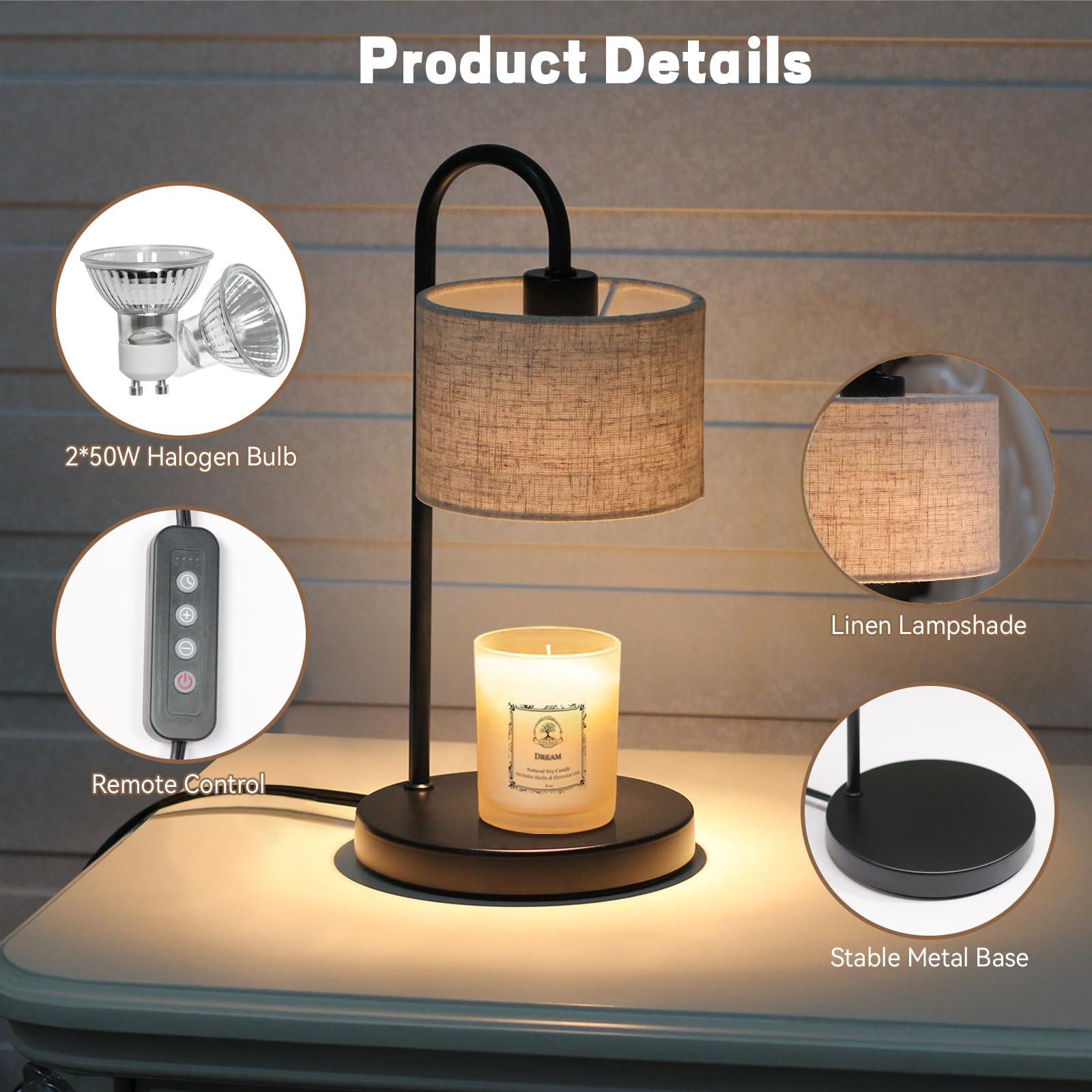Dimmable Candle Warmer Lamp with Timer - Wax Melter for Home Decor, Birthday & Housewarming Gifts - Includes Replacement Bulbs - Compatible with All Candle Sizes - Perfect for Bedroom, Living Room & Relaxation - Linen Scent