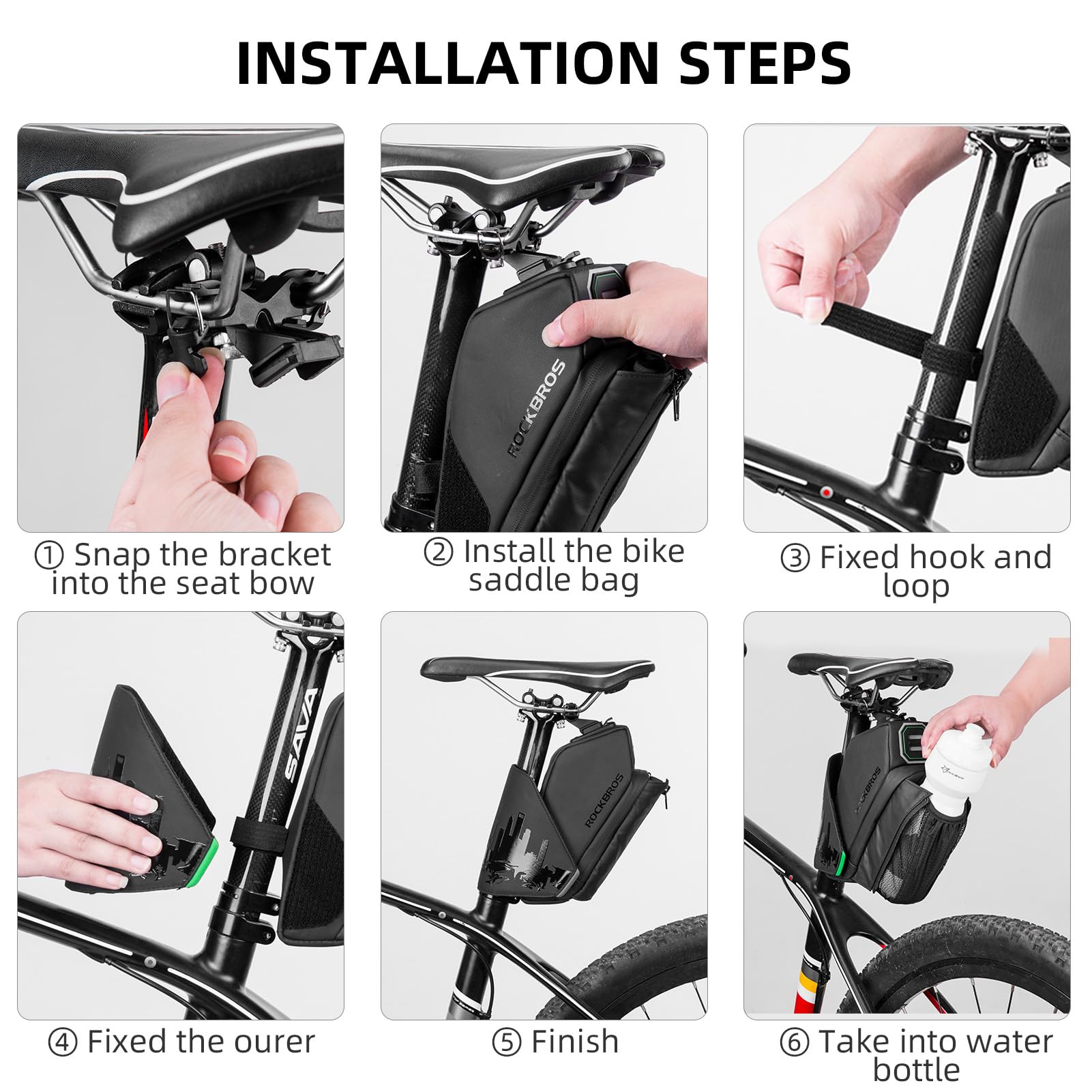 ROCKBROS Waterproof Bike Saddle Bag with Bottle Holder - Under Seat Bicycle Storage for Road Bikes | Perfect for Cycling Commutes, Long Distance Rides & Outdoor Adventures