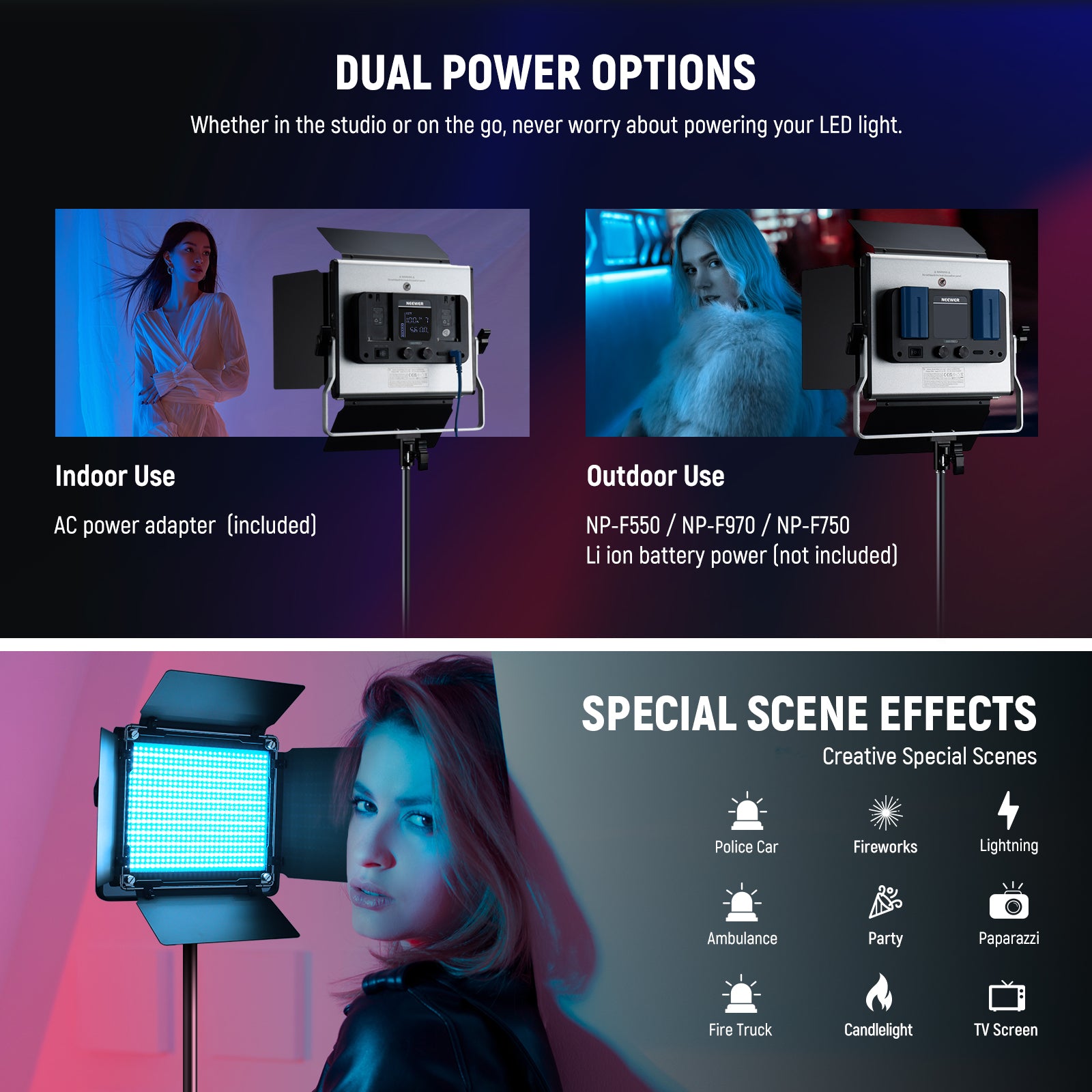 NEEWER 2 Pack Upgraded RGB660 PRO II LED Video Light Panel Kit with 360° Color Adjustment - Perfect for YouTube, TikTok, Photography, Live Streaming & Video Production