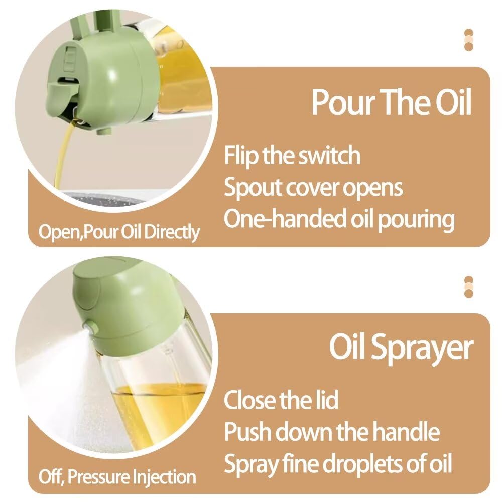 Premium 2-in-1 Glass Oil Dispenser & Sprayer - 470ml Kitchen Oil Bottle for Olive Oil, Vinegar & Cooking Spray - Perfect for Salad Dressing, Baking, Frying, BBQ & Healthy Cooking - Elegant White Design