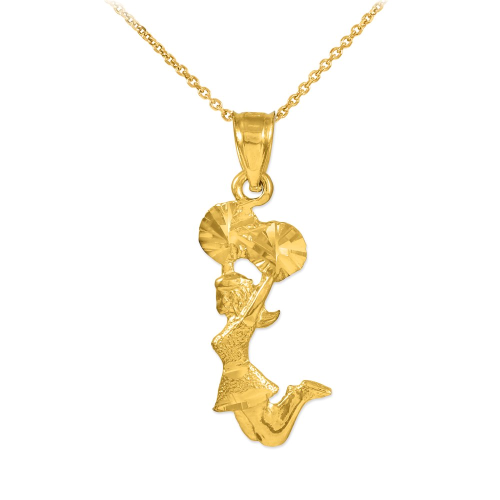 14K Gold Cheerleader Charm Pendant Necklace for Women - Elegant Cheerleading Jewelry Gift for Games, Pep Rallies & Spirit Events