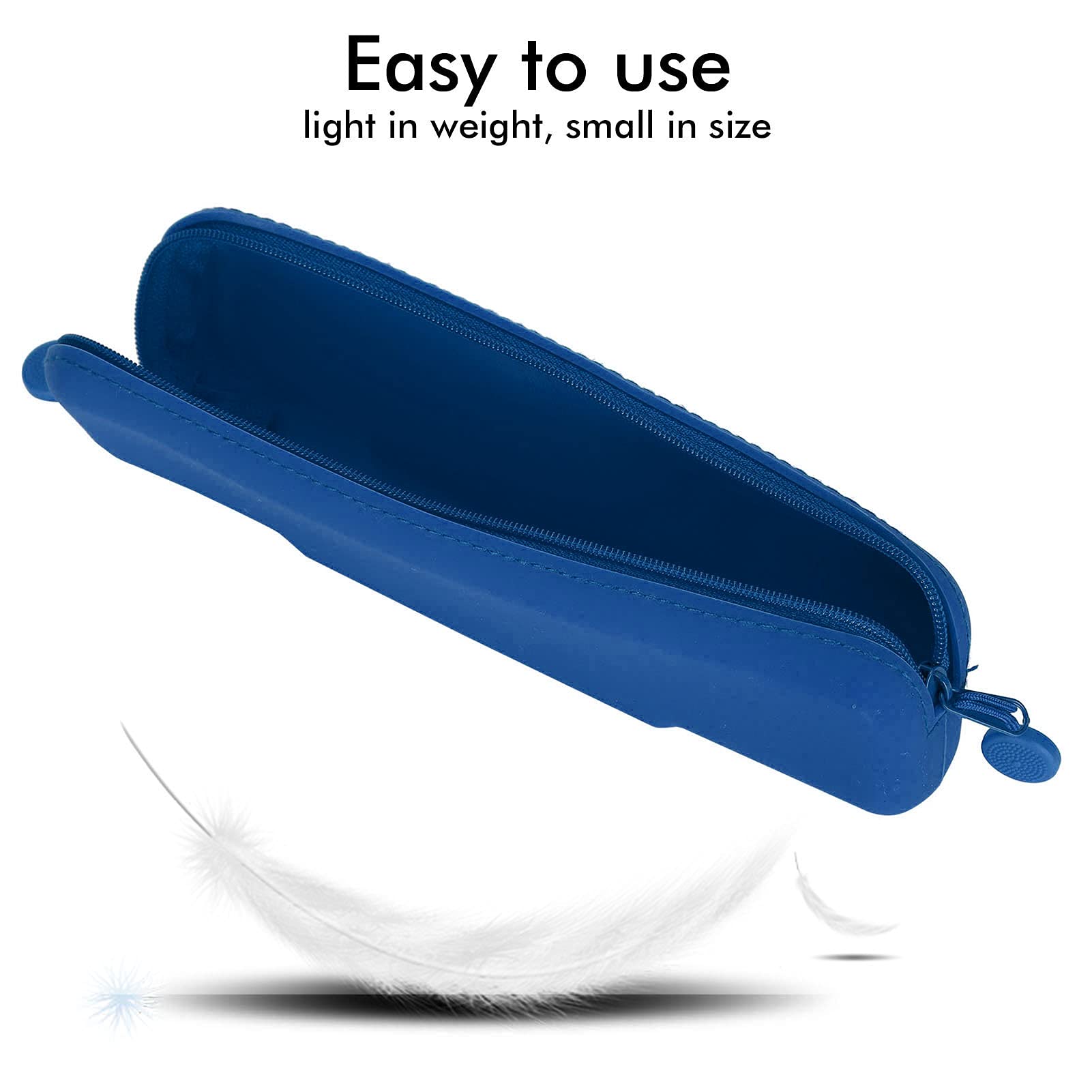 Soft Durable Silicone Pencil Pouch - Waterproof & Leakproof Zipper Case for Makeup, Pens & Small Accessories (Blue, Small) - Perfect for School, Office & Travel Organization