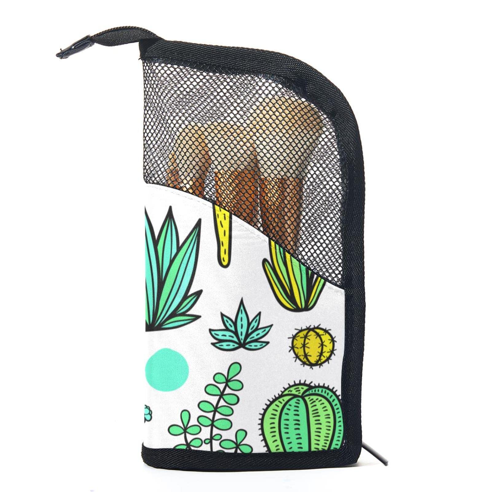 12-Piece Watercolor Tropical Cactus Makeup Brush Organizer Set - Portable Cosmetic Brush Holder Case for Travel & Home Storage