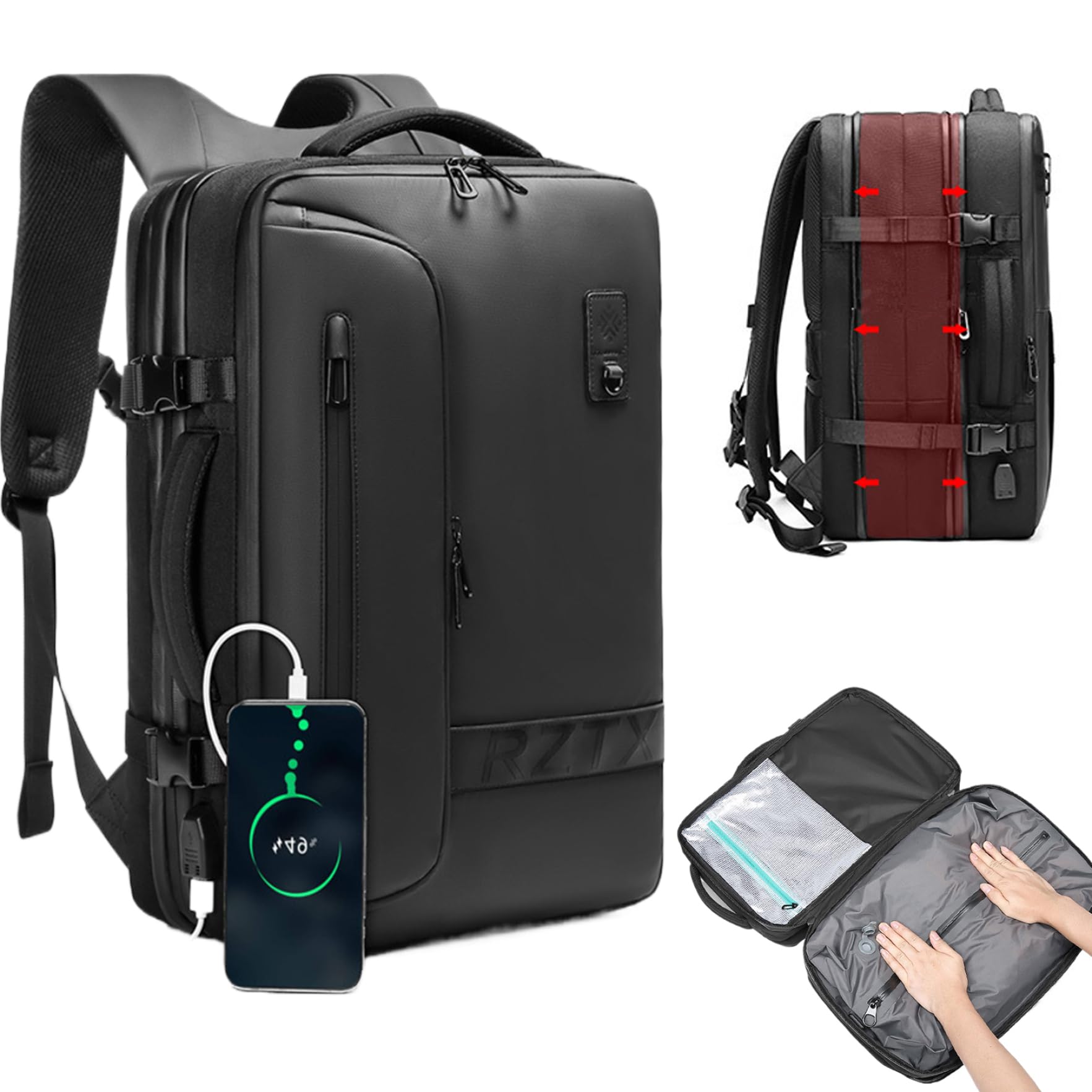 22L-45L Vacuum Compression Travel Backpack - Lightweight Carry On Luggage with Multiple Pockets for Airplane, Camping & Weekend Trips | Water-Resistant Cabin Bag for Men & Women