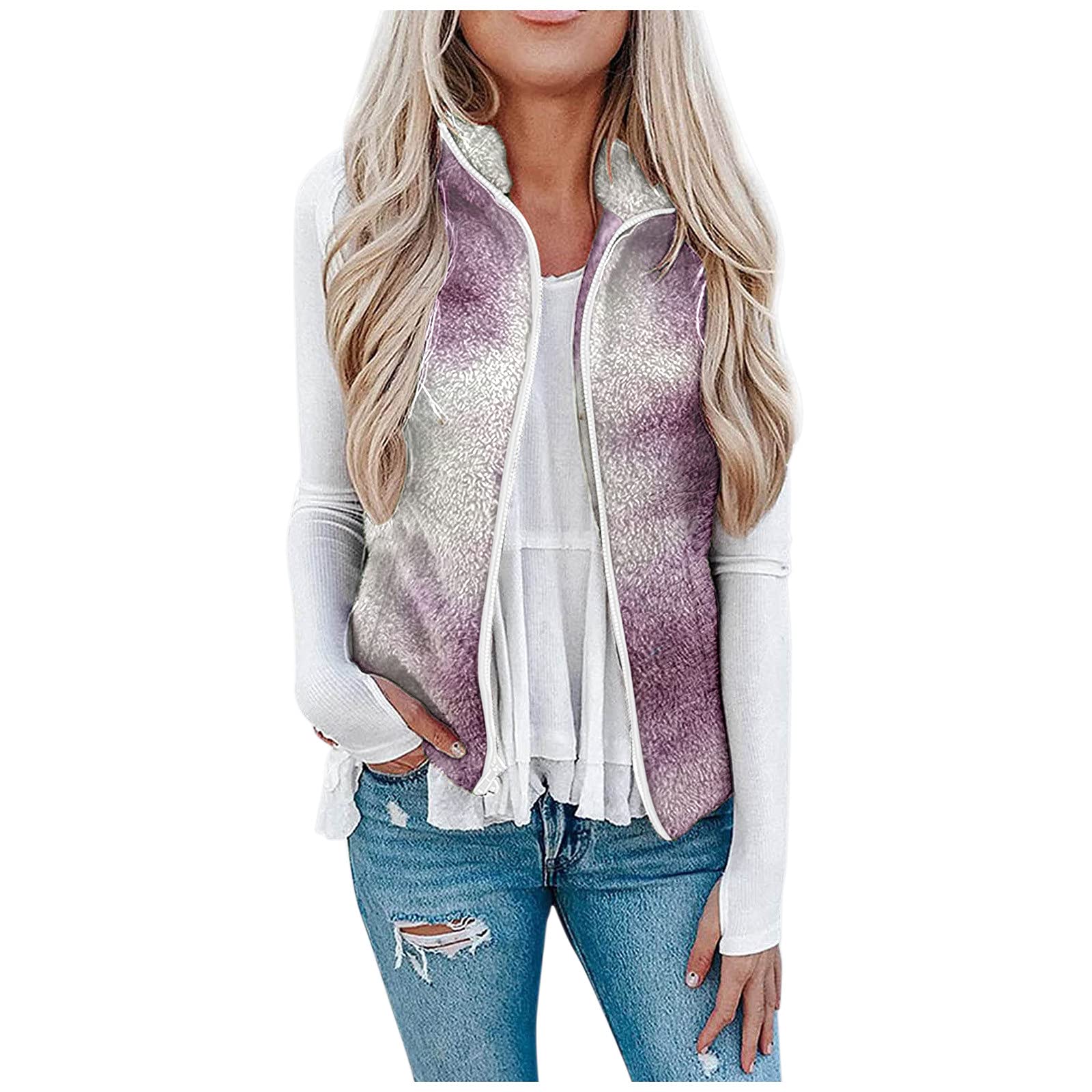 Women's Fleece Vest with Zipper & Pockets - Heavyweight Plush Sleeveless Jacket, Loose Fit Winter Coat for Outdoor Activities, Hiking, and Casual Wear
