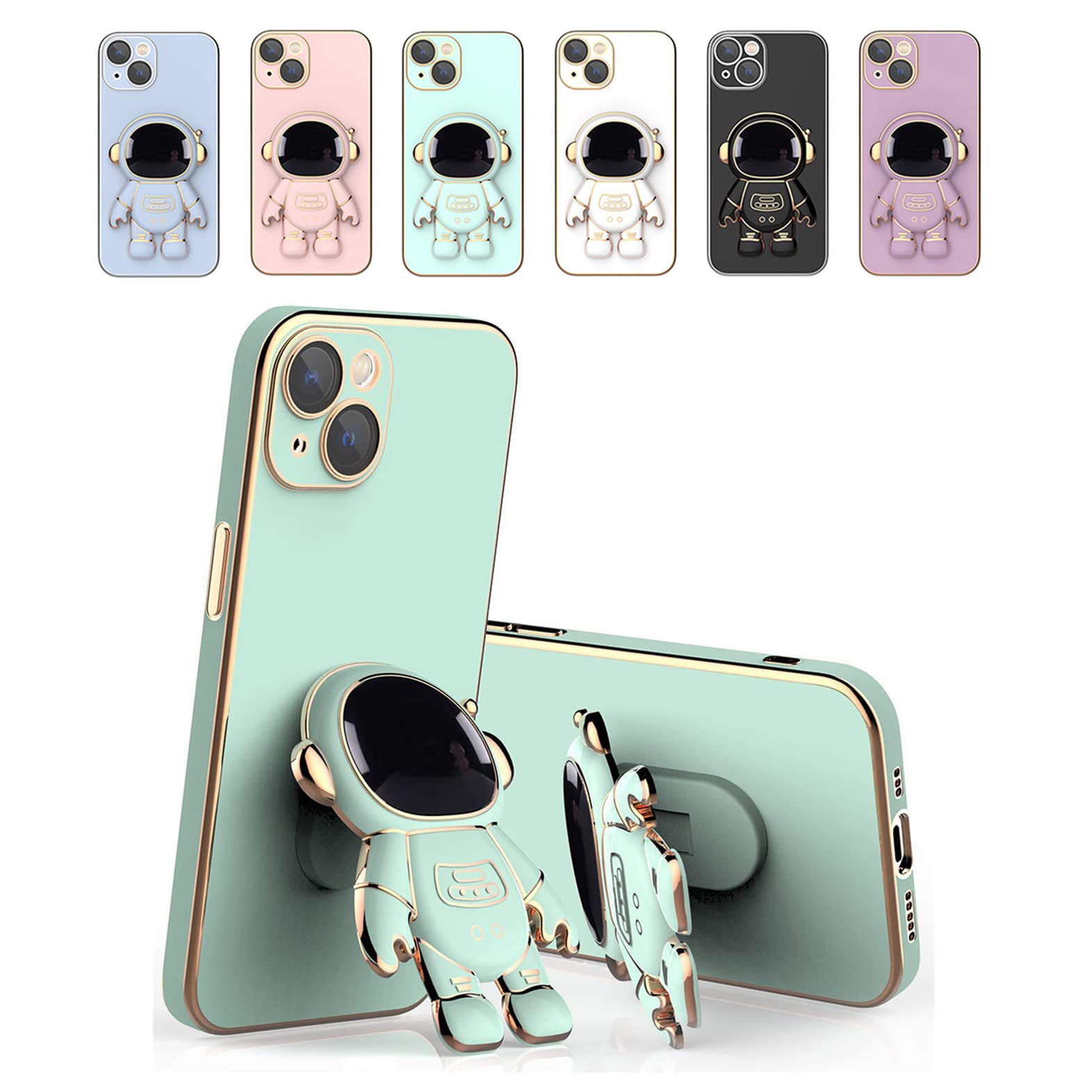 Astronaut Hidden Stand Phone Case for iPhone 12 Pro/13 Pro Max - Foldable Kickstand, Camera Lens Protector, Durable Protective Cover (Green) | Perfect for Watching Videos, Gaming & Hands-Free Calls