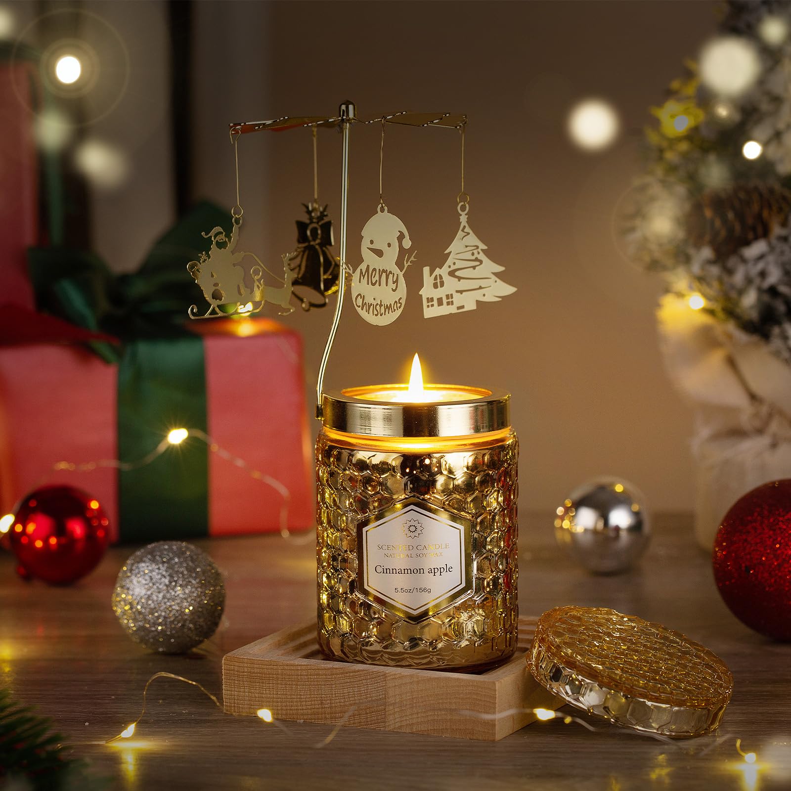 Rotating Christmas Candle - Unique Holiday Gifts for Women, Perfect for Christmas, Anniversary, Birthday & Stocking Stuffers - Ideal for Home Decor, Romantic Dinners & Festive Celebrations