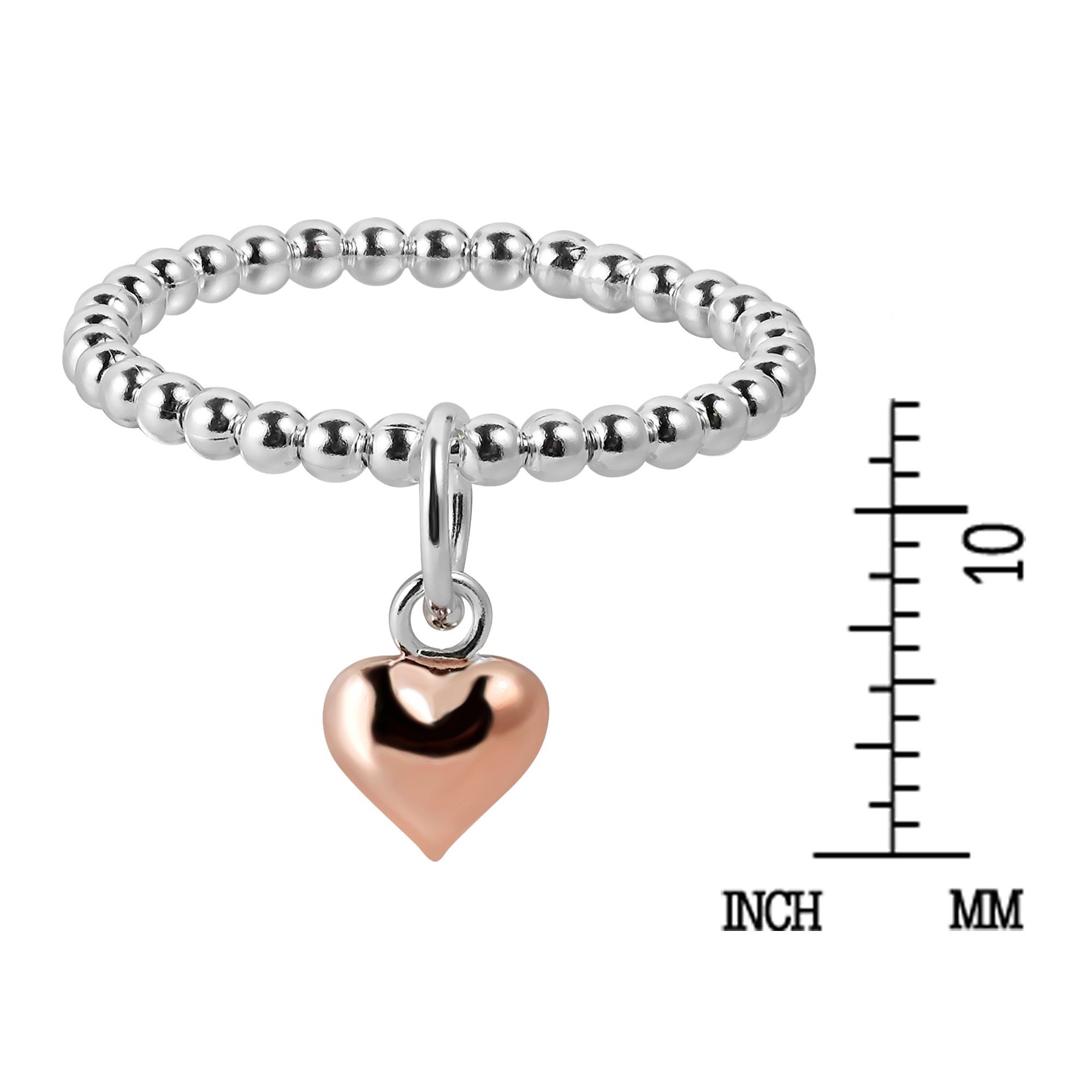 AeraVida Rose Gold Over Silver Dangle Heart Eternity Beaded Sterling Silver Ring for Women | Wedding, Engagement, Anniversary Gift | Size 7-9 | Perfect for Date Nights, Bridal Showers & Romantic Occasions