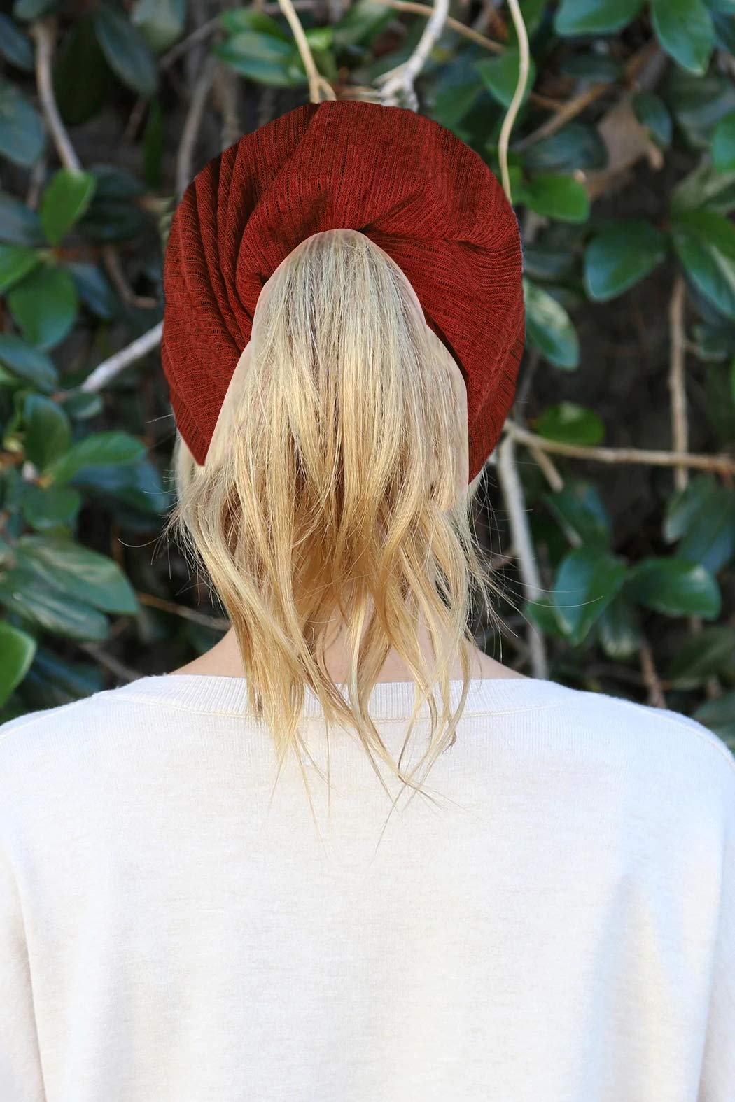 FORBUSITE 2 Pack Women's Slouchy Ponytail Beanie Hats - Thin Summer Knit Caps with Ponytail Hole - Multifunctional for Running, Yoga & Outdoor Activities