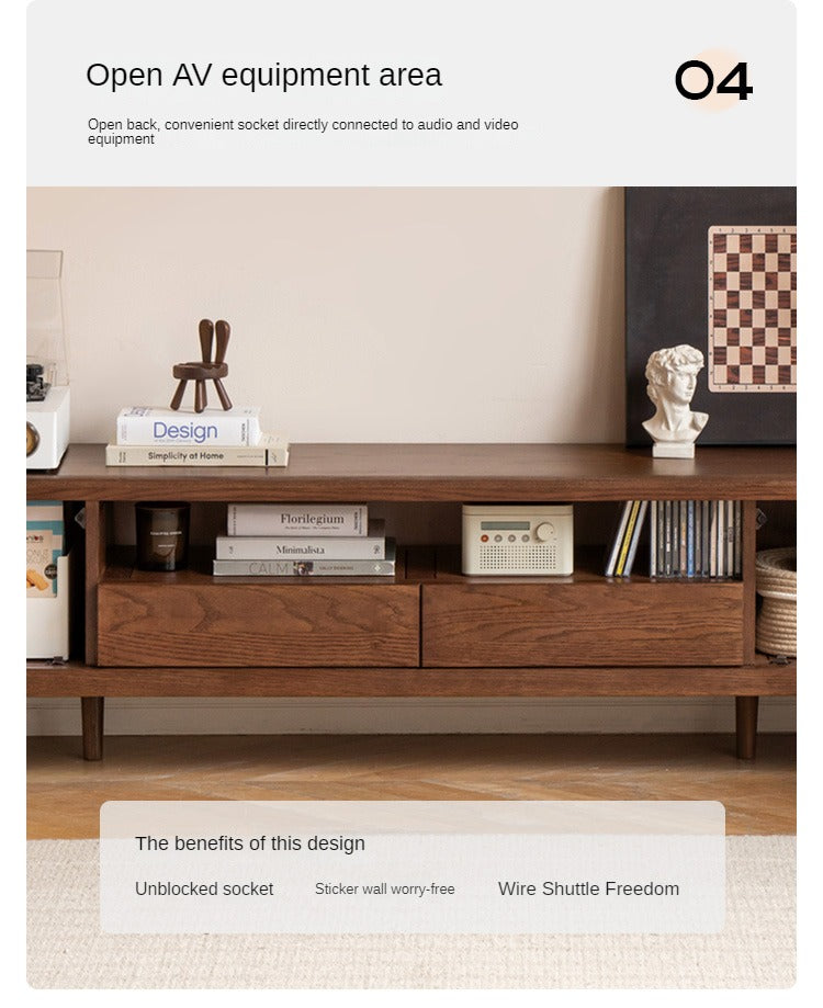 Solid Oak Wood Nordic TV Stand with Storage - Modern Living Room Entertainment Center for TV, Gaming & Media Storage