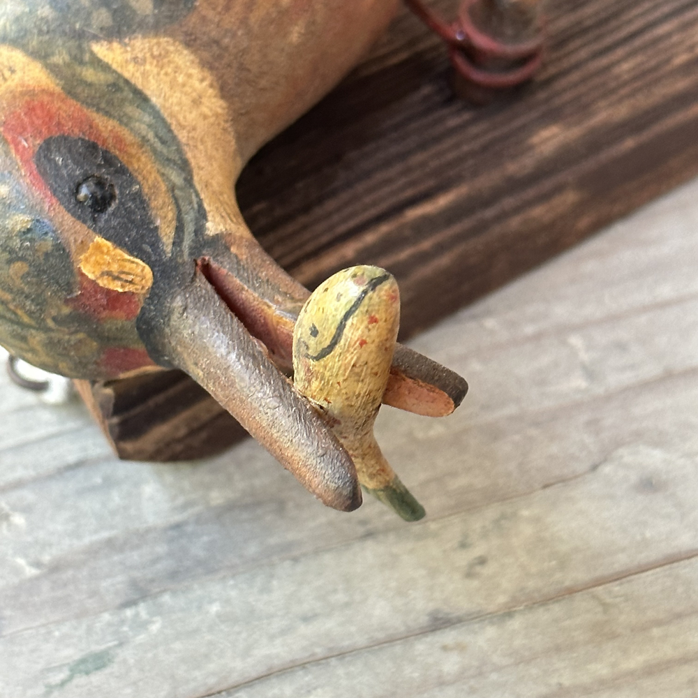 Handmade Black Forest Wooden Carved Bird with Fish Figurine (#537) - Unique Home Decor, Gift for Bird Lovers, Perfect for Shelf Display & Nature-Themed Interior Design