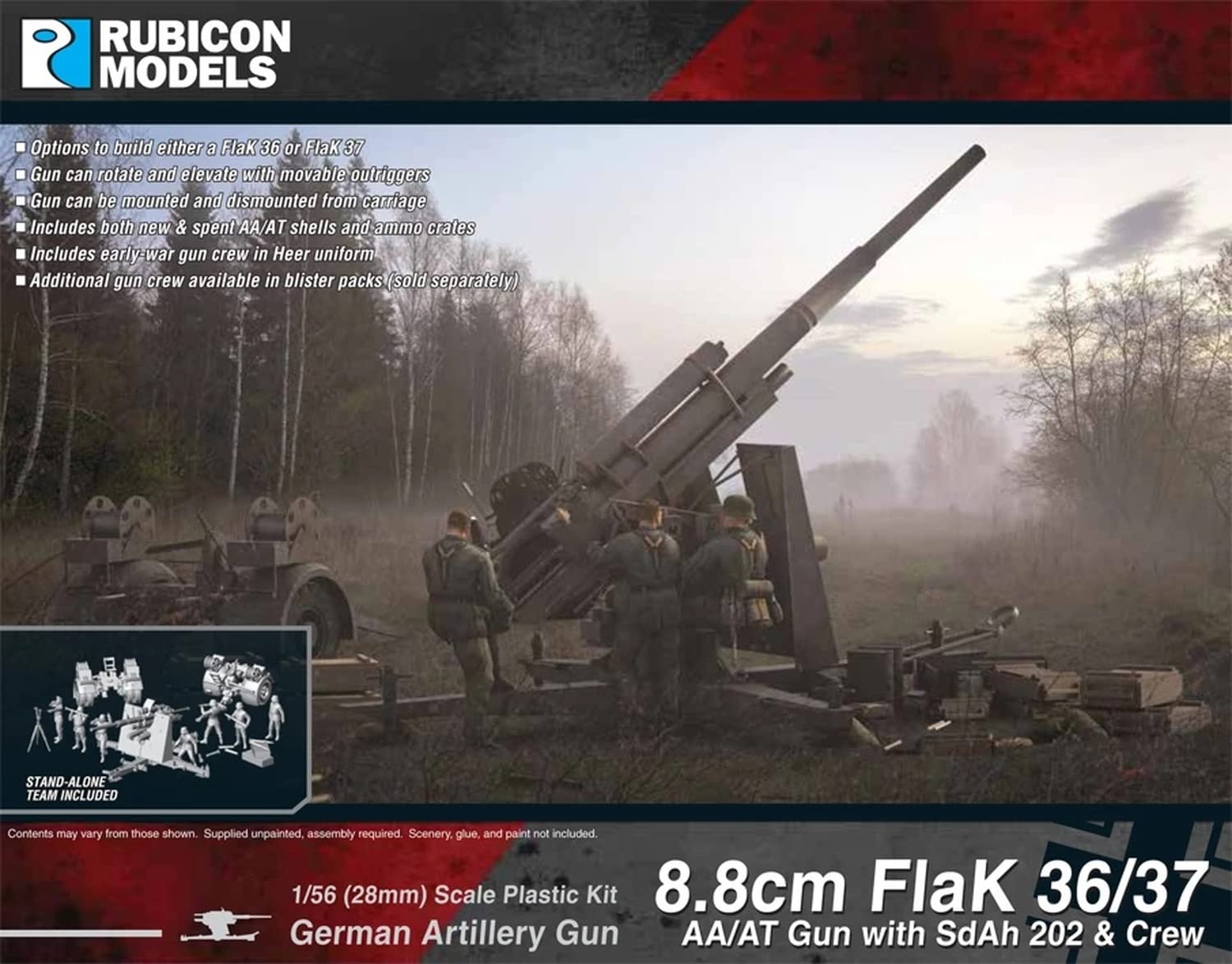 1/35 Scale 8.8cm Flak 36/37 Anti-Aircraft Gun Model Kit with SdAh 202 Trailer & Crew Figures - WW2 German Military Diorama, Wargaming & Historical Collection Display
