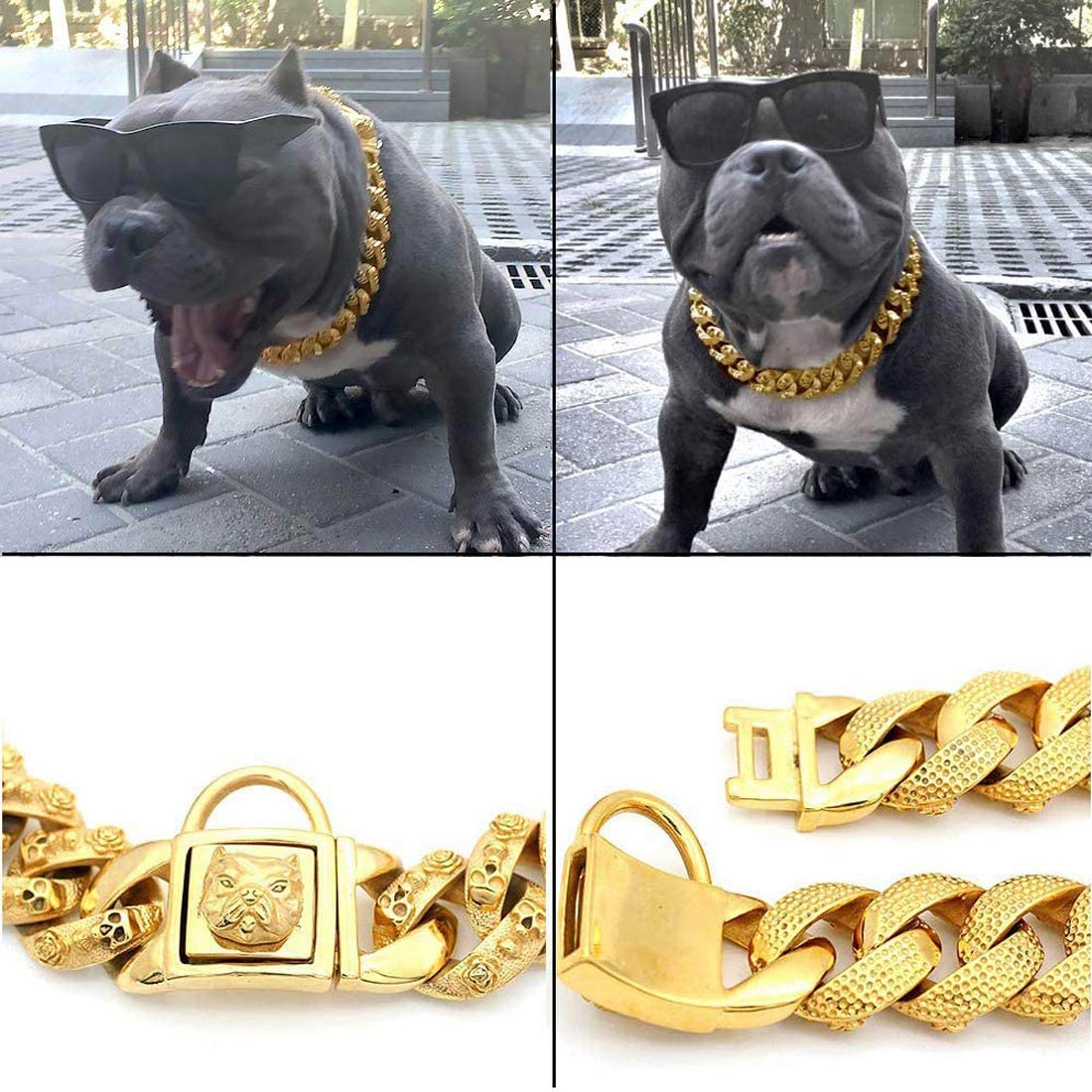 32MM Wide Golden Dog Collar - 316L Stainless Steel Heavy Duty Training Collar with Secure Lock for Large & Medium Dogs (40cm) - Perfect for Outdoor Adventures, Walks & Obedience Training