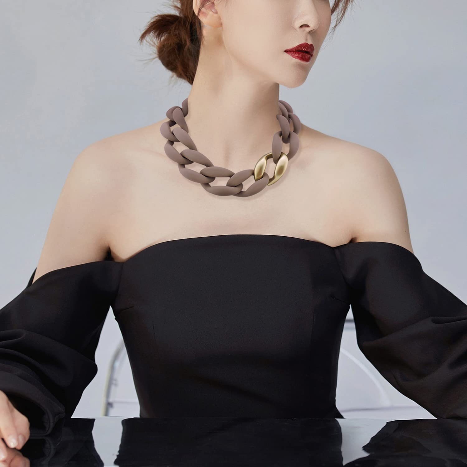 Firstmeet Chunky Acrylic Chain Link Choker Necklace for Women - Trendy Statement Jewelry for Parties, Dating & Everyday Wear