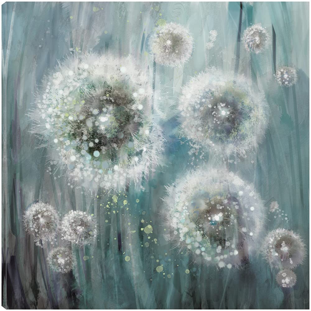 22x22 Inch Botanical Canvas Wall Art - Dandelion Dream Plant Pictures for Bathroom & Bedroom Decor | Handmade Fine Art by Artist Studio | Perfect for Spa, Nursery & Home Office Wall Decor
