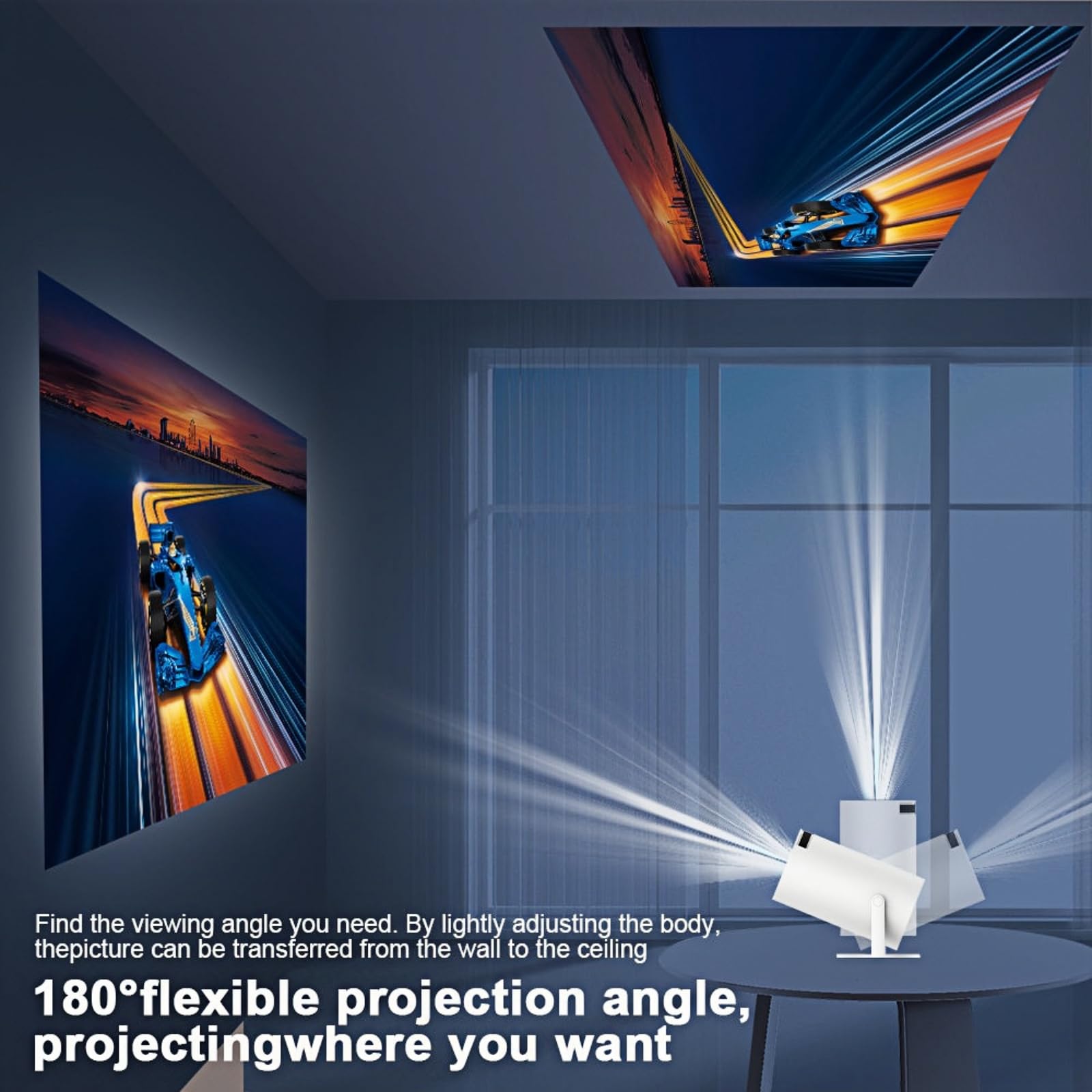 Beam Master Pro 4K Portable Projector with Auto Keystone, 2.4/5G WiFi & Bluetooth - 130 Inch Screen, 180° Adjustment - Perfect for Home Theater, Outdoor Movies, Gaming, and Office Presentations (White)