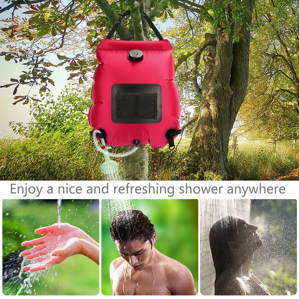 5 Gallon Solar Shower Bag - 20L Portable Camping Shower with Removable Hose & On/Off Switchable Shower Head | Perfect for Beach, Swimming, Hiking, RV Trips & Outdoor Adventures | Lightweight Solar Heated Water Bag for Camping, Travel & Emergency Use