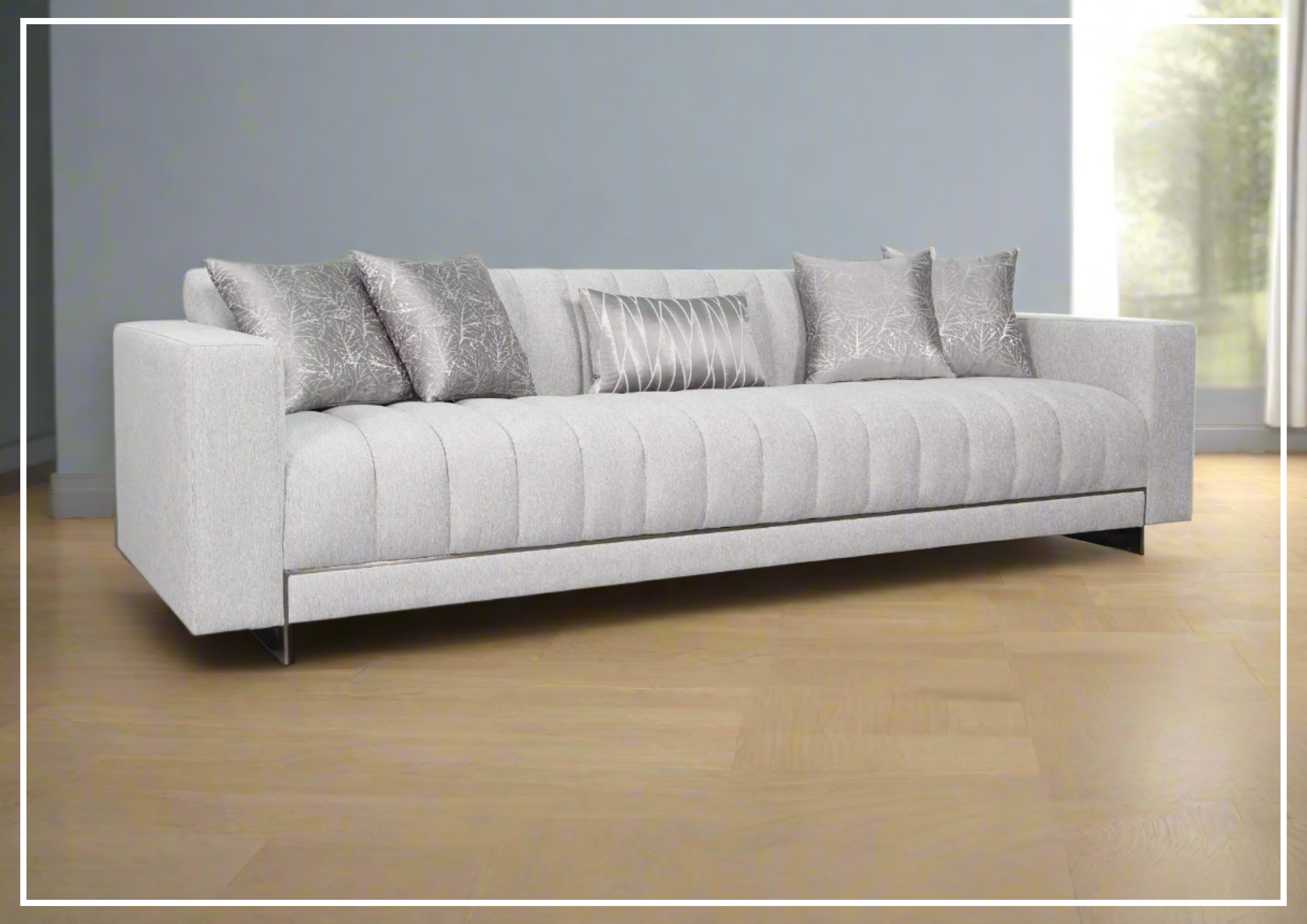 Klaussner Talento 3-Seater Sofa - Gray Tufted Fabric Sectional Couch with Track Arms for Living Room, Lounge & Home Theater Comfort