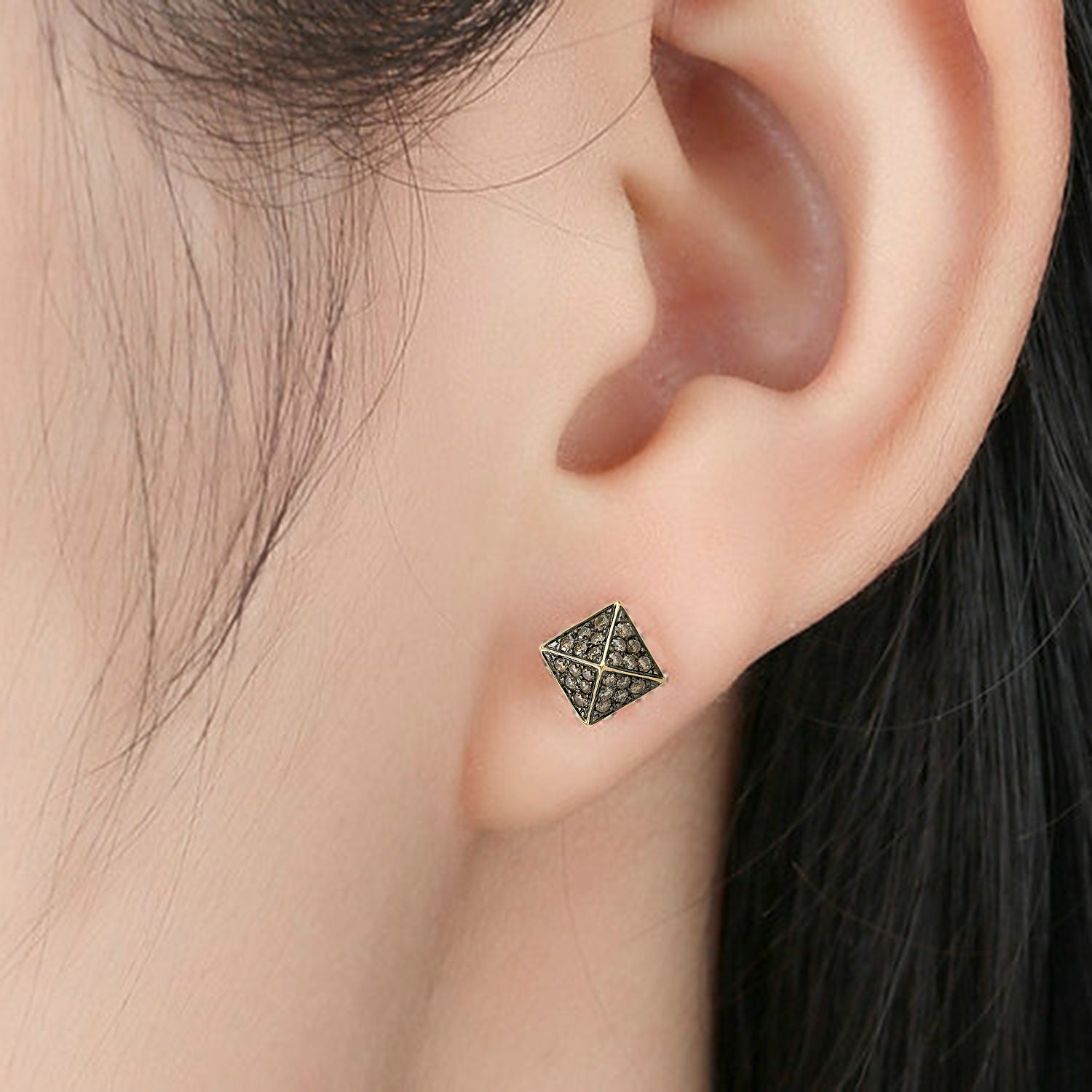 Champion 18K Yellow Gold Natural Diamond Spike Stud Earrings for Women – Perfect for Everyday Wear, Parties & Special Occasions