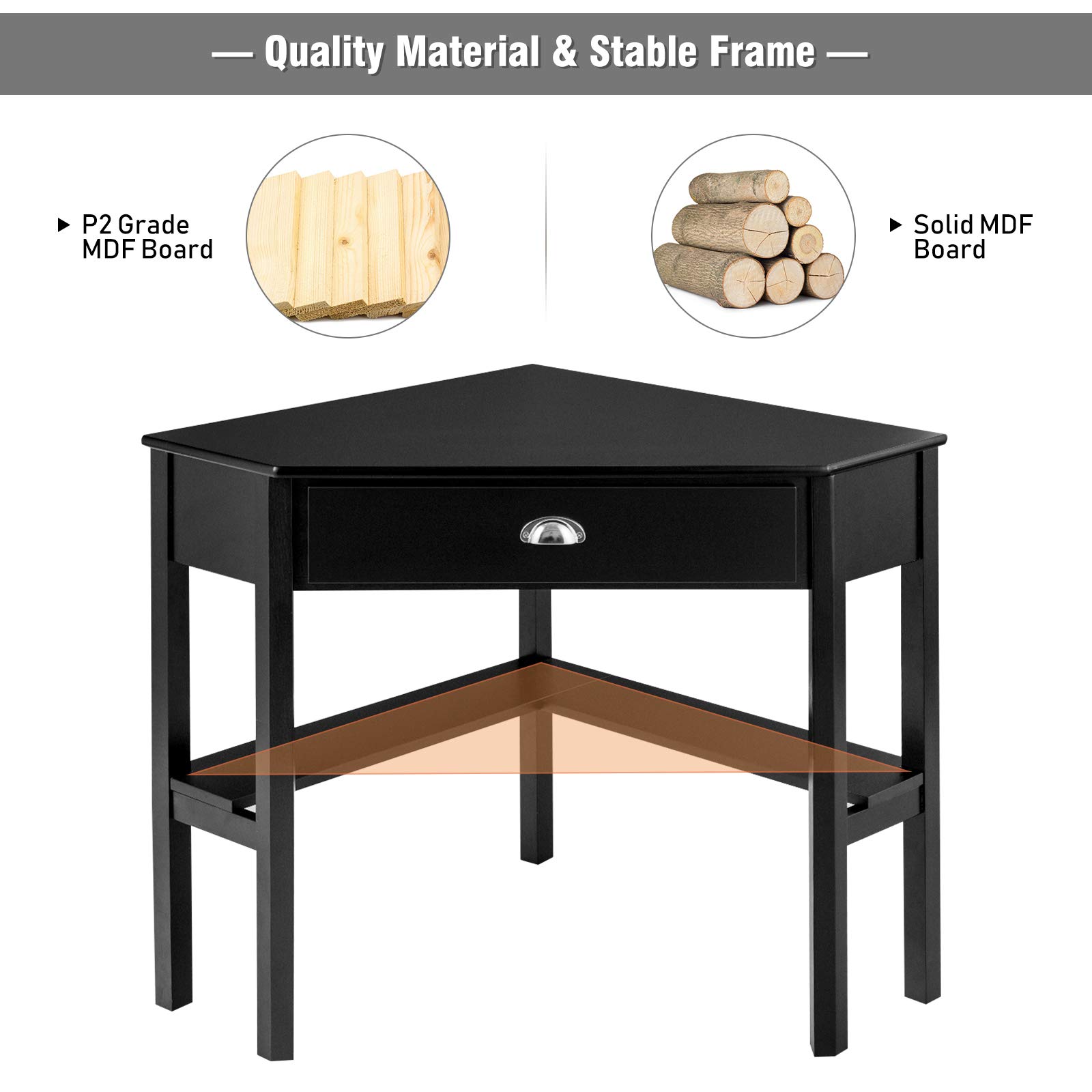 GOFLAME Compact Wooden Corner Desk with Drawer & Shelves - Space-Saving Home Office Workstation for Laptop & PC - Ideal for Small Spaces, Study Rooms & Apartments - Black