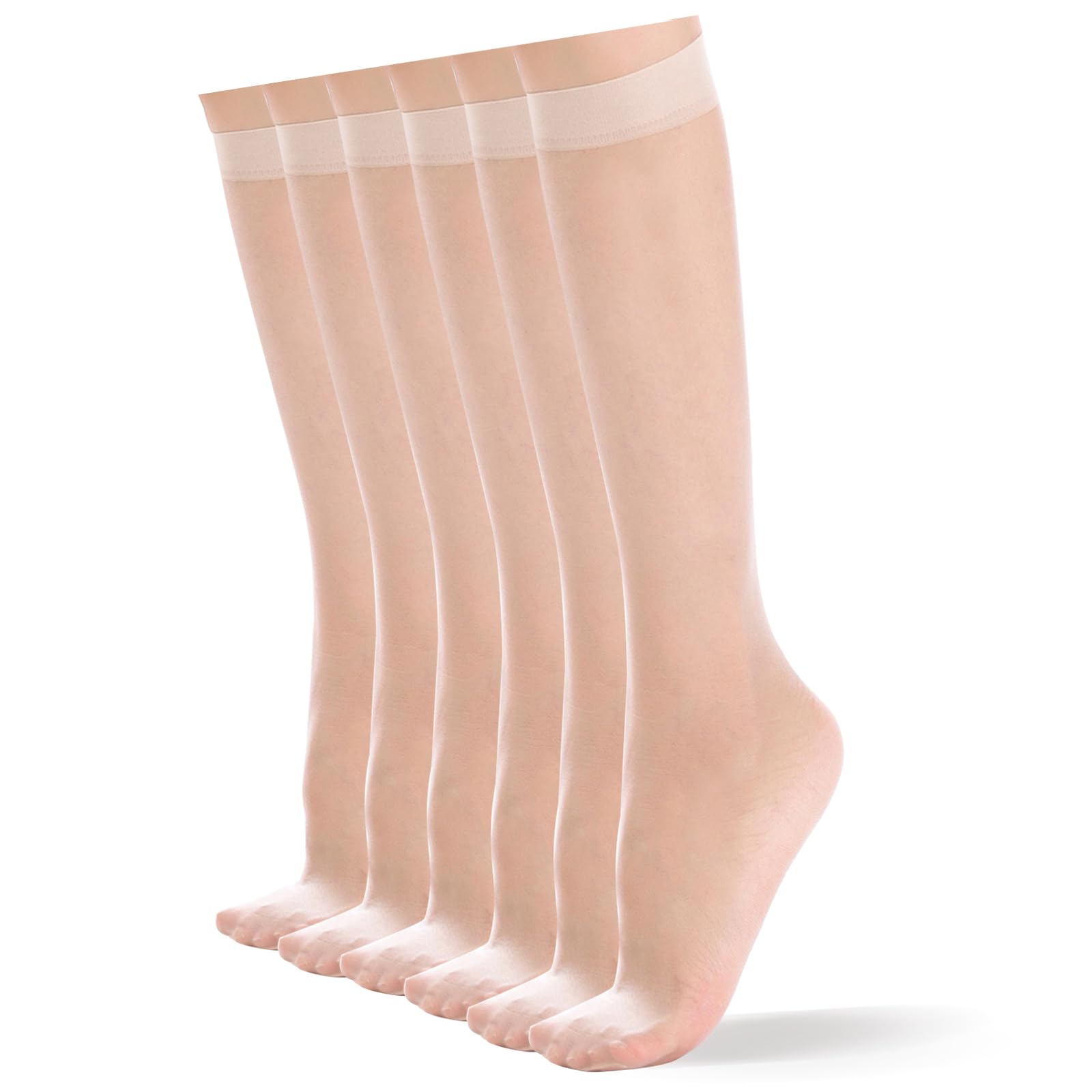 YAGAXI Women's Everyday Sheer Knee High Pantyhose - 6 Pairs 20D Nylon Stockings with Reinforced Toe for Work, Office & Formal Wear - Comfortable & Durable Tights for Daily Use