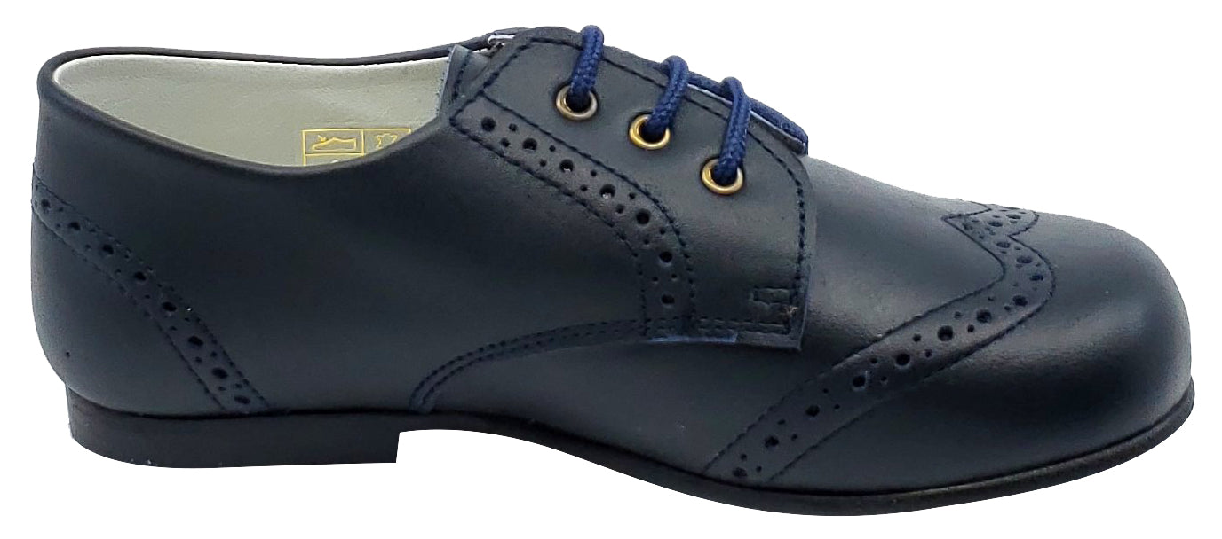 Gepetto's Boys Navy Blue Leather Blucher Wingtip Dress Shoes - Formal & School Occasions