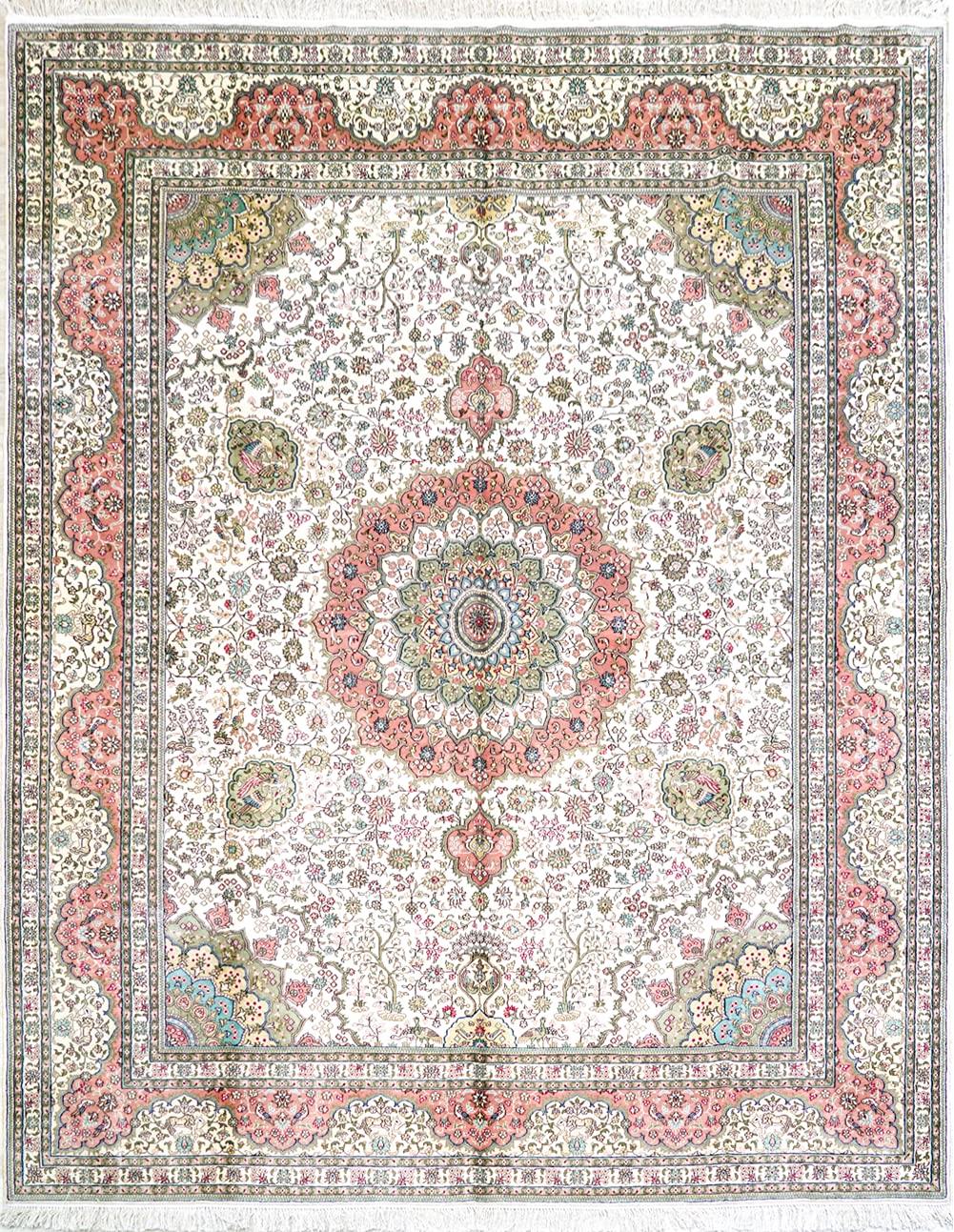 Handmade Silk Persian Rug 8x10ft - Traditional Floral Oriental Area Carpet for Living Room, Bedroom, Study & Dining Room | Yilong Premium Ivory Carpet | Luxurious Home Decor & Wedding Gift Idea