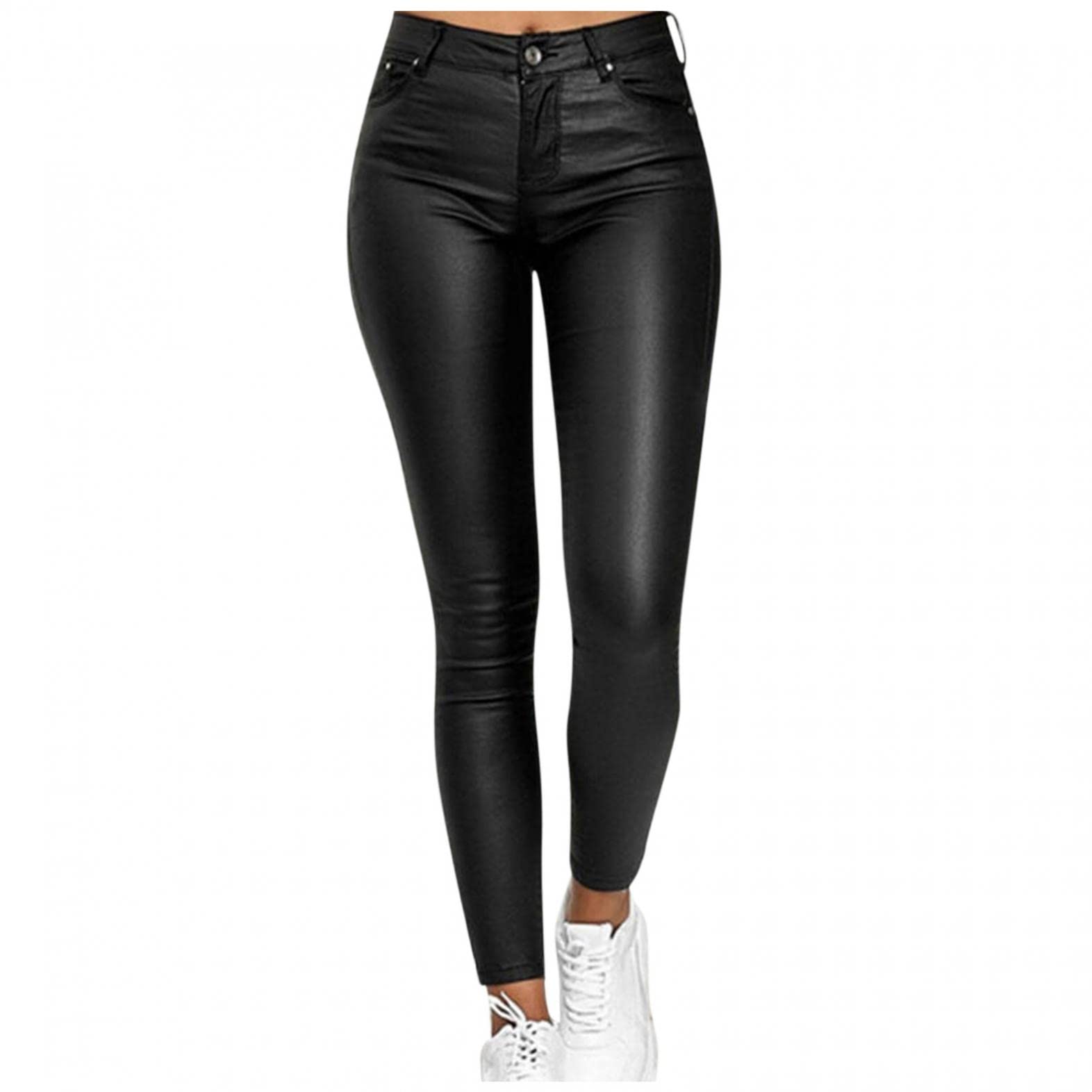 Women's PU Leather Denim Pants - Sexy Tight Stretchy Rider Leggings for Workout & Fitness - Black Yoga Pants | Perfect for Gym, Running, and Casual Wear