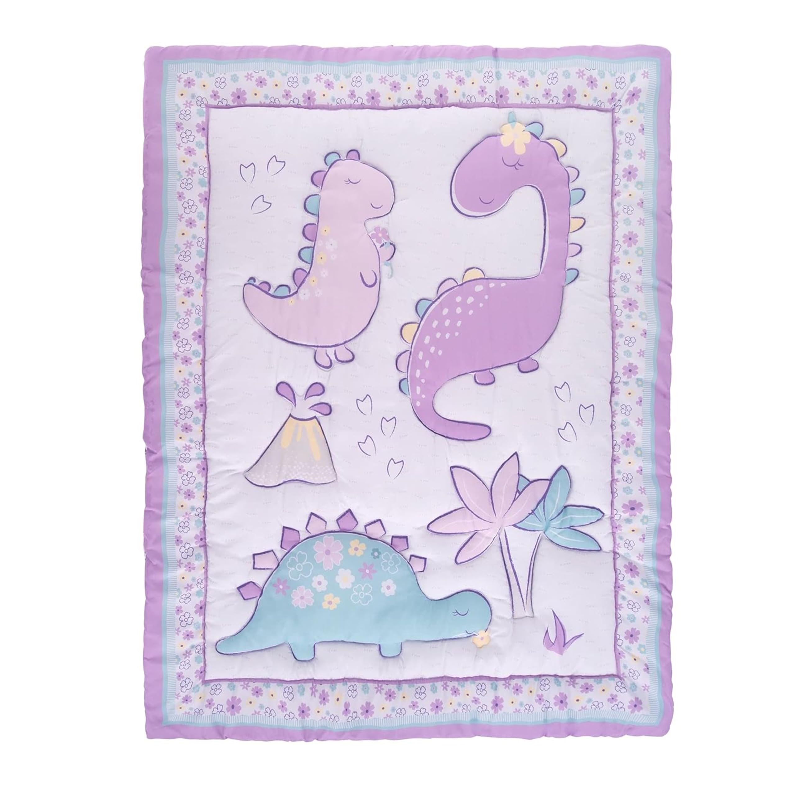 Sammy & Lou Tiny Dinos 4-Piece Baby Crib Bedding Set - Soft Quilt, Fitted Sheet, Crib Skirt & Plush Dinosaur Toy | Adorable Dinosaur Nursery Decor for Boys & Girls | Perfect for Newborns, Infants & Toddlers