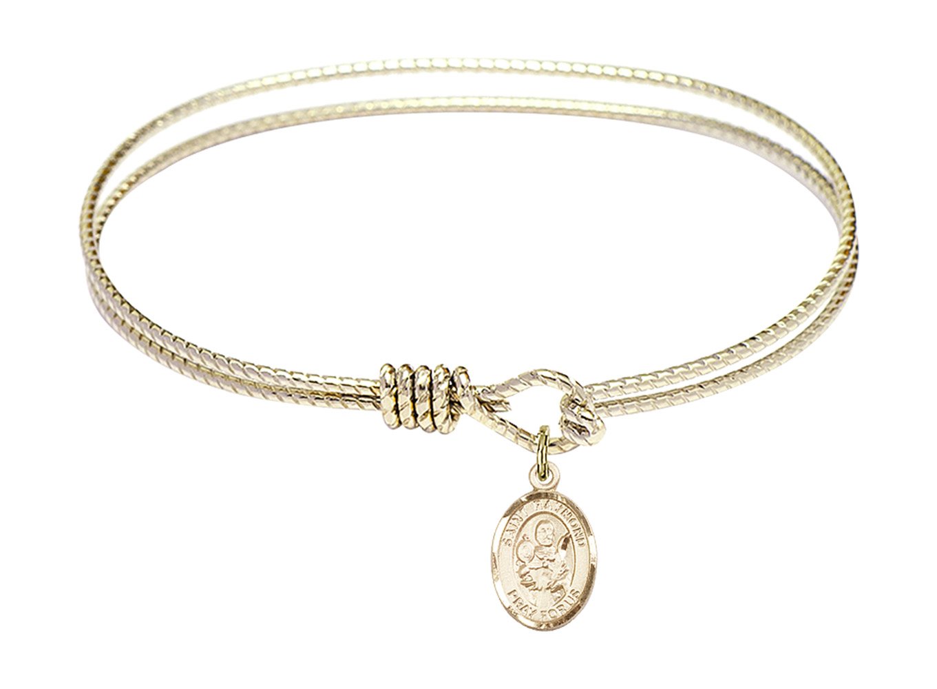 F A Dumont 7 1/4 Inch Oval Eye Hook Bangle Bracelet with St. Raymond Nonnatus Charm - Elegant Jewelry for Women, Perfect for Gifts, Parties, and Daily Wear