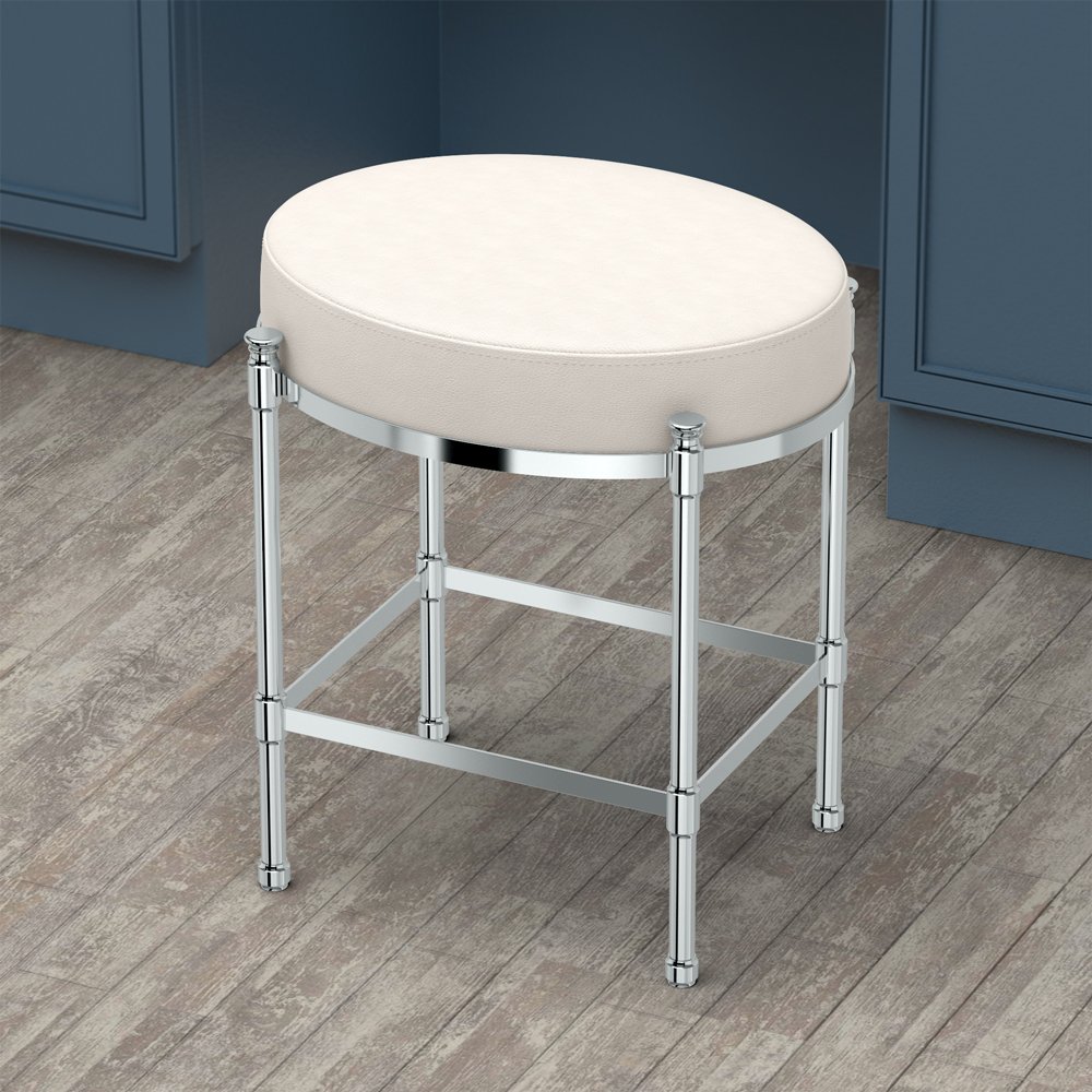 Gatco 1358 Chrome Oval Vanity Stool - Elegant Bathroom & Dressing Room Seat for Makeup and Hair Styling