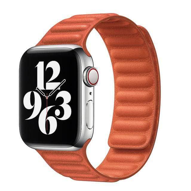 Adjustable Magnetic Leather Link Strap for Apple Watch - Stylish & Secure Bracelet for Workouts, Office & Everyday Wear