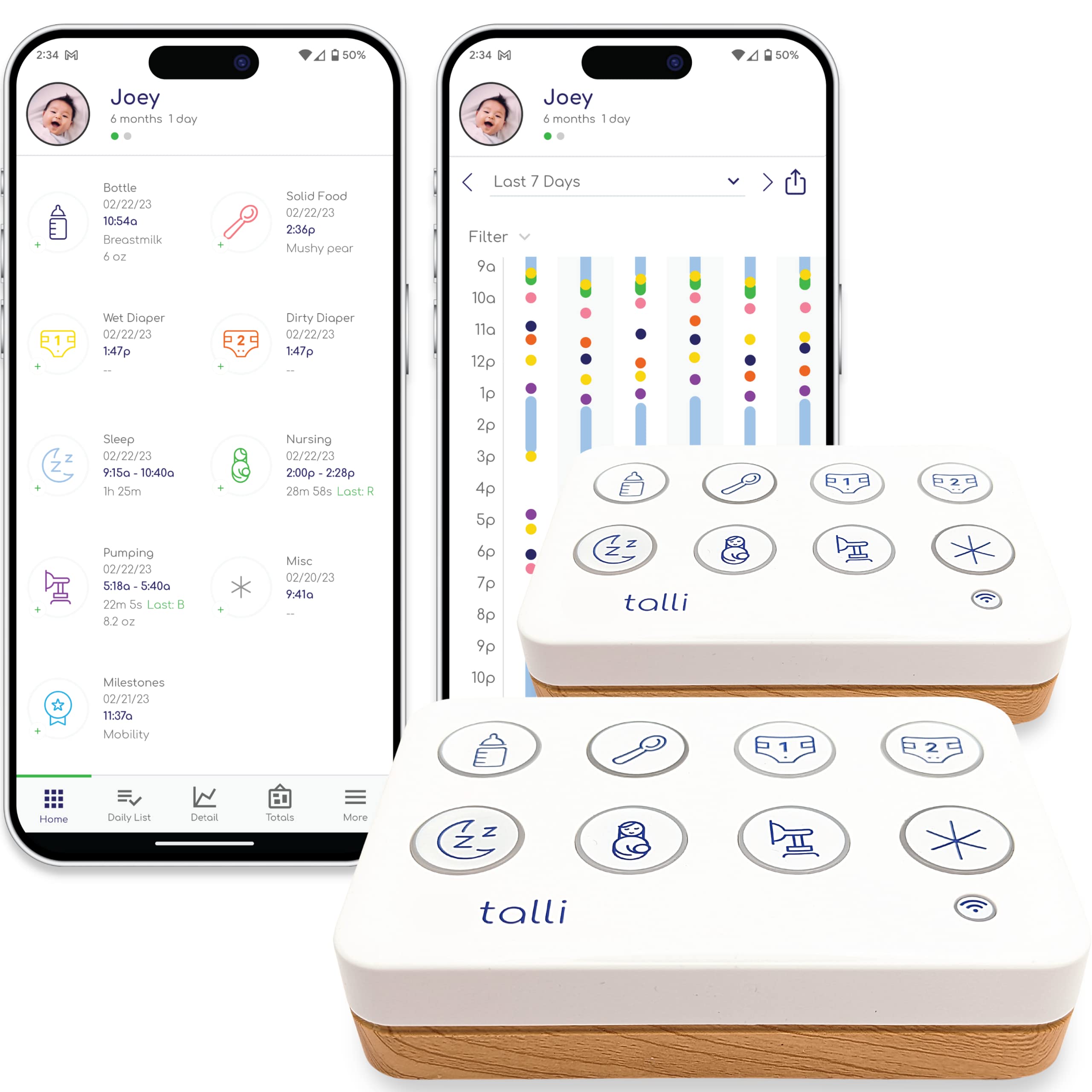 Talli Daily One-Touch Baby Tracker - Smart Baby Monitor for Logging Feedings, Diapers, Sleep & Daily Activities - Syncs with Mobile App for Real-Time Tracking & Alexa Integration - Perfect for New Parents & Caregivers