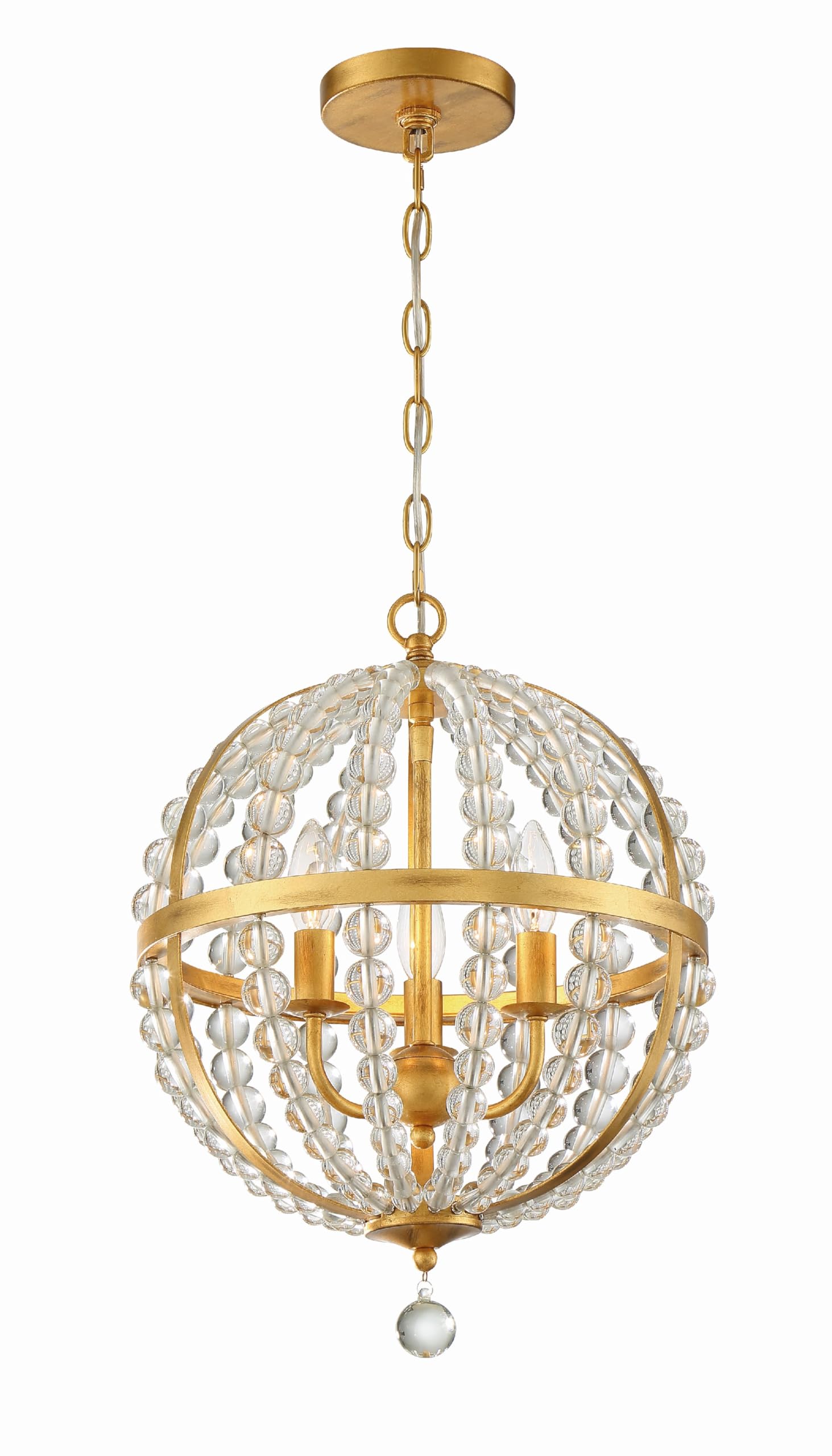 Crystorama Roxy 3-Light Antique Gold Mini Chandelier - Elegant Ceiling Lighting Fixture for Dining Room, Bedroom, or Entryway