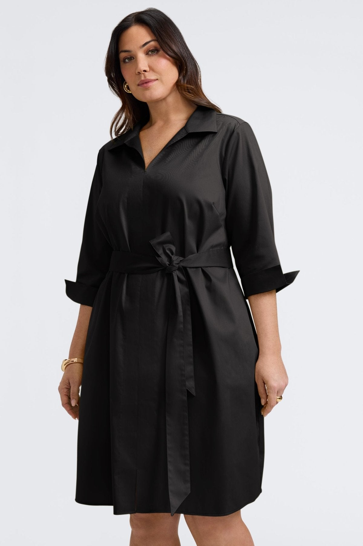 Agnes Plus No Iron Stretch Matte Sateen 3/4 Sleeve Dress for Women - Wrinkle-Free Comfortable Office & Party Wear
