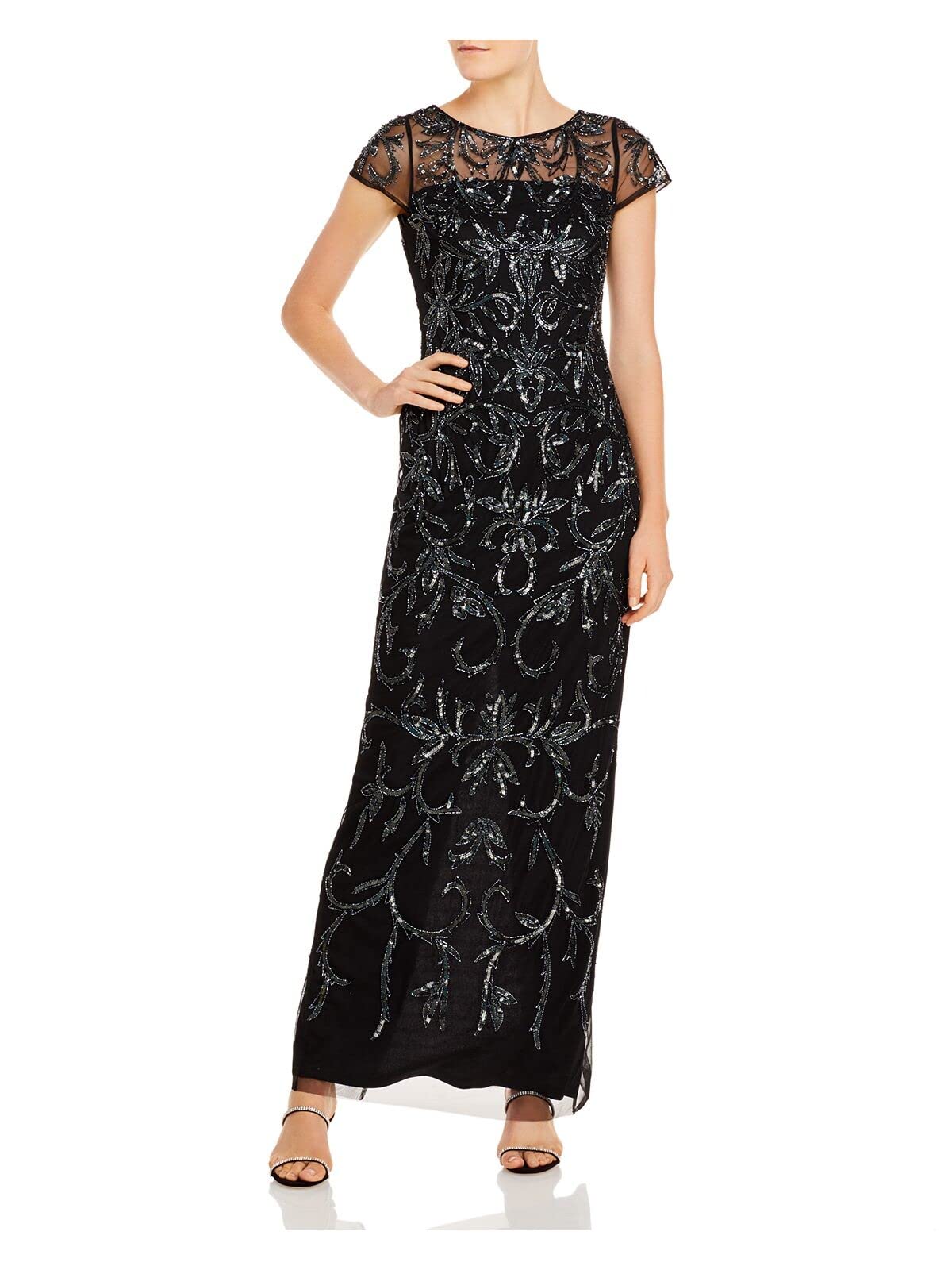 Adrianna Papell Women's Beaded T-Shirt Gown - Elegant Beaded Evening Dress for Parties, Weddings & Special Occasions