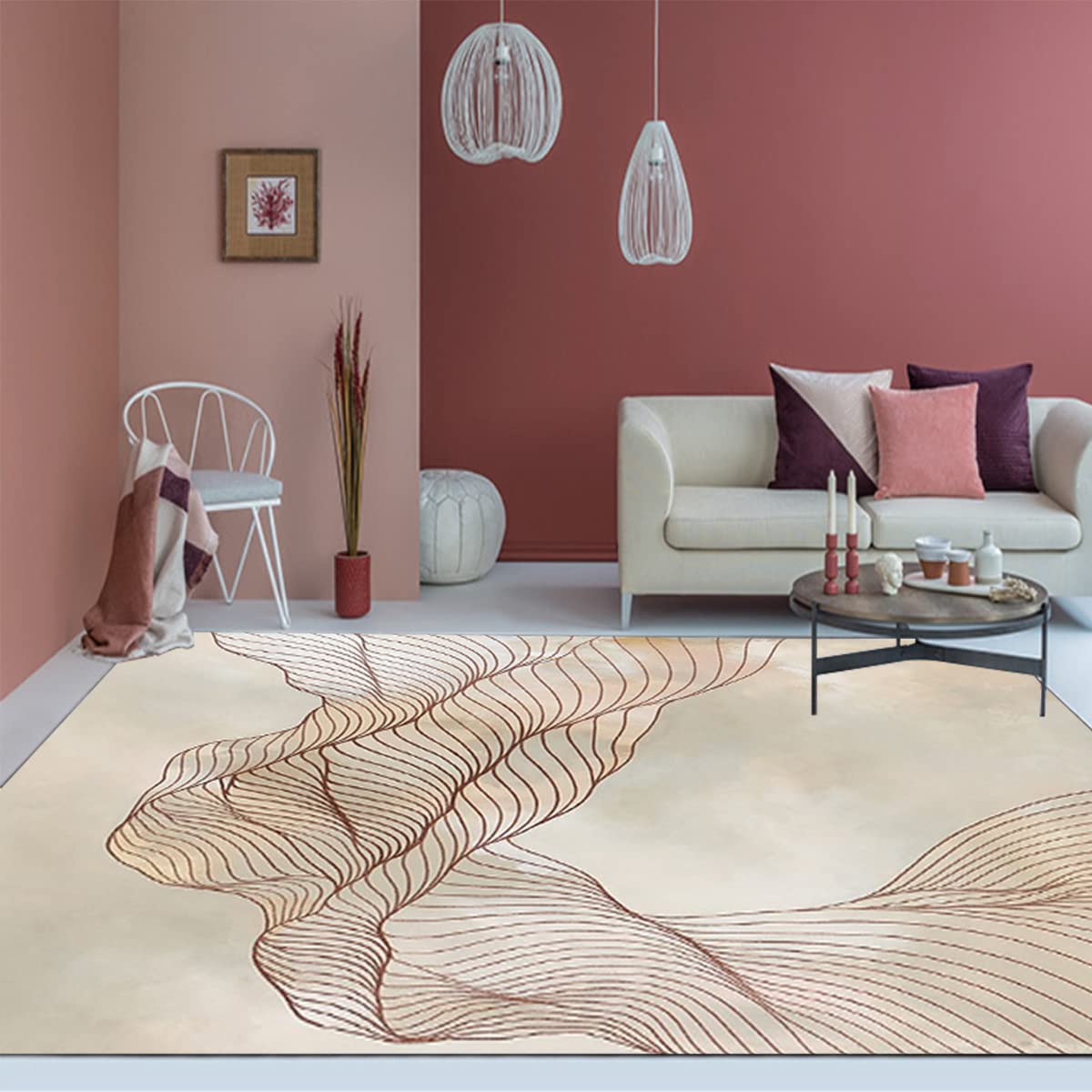 Modern Abstract Brown Boho Chic Area Rug 6x8 - Thick Shaggy Lux Carpet for Living Room, Bedroom, Dining Table, Home Office - Non-Slip Indoor Floor Rug for Kitchen & Laundry - Perfect for Cozy Decor & High-Traffic Areas