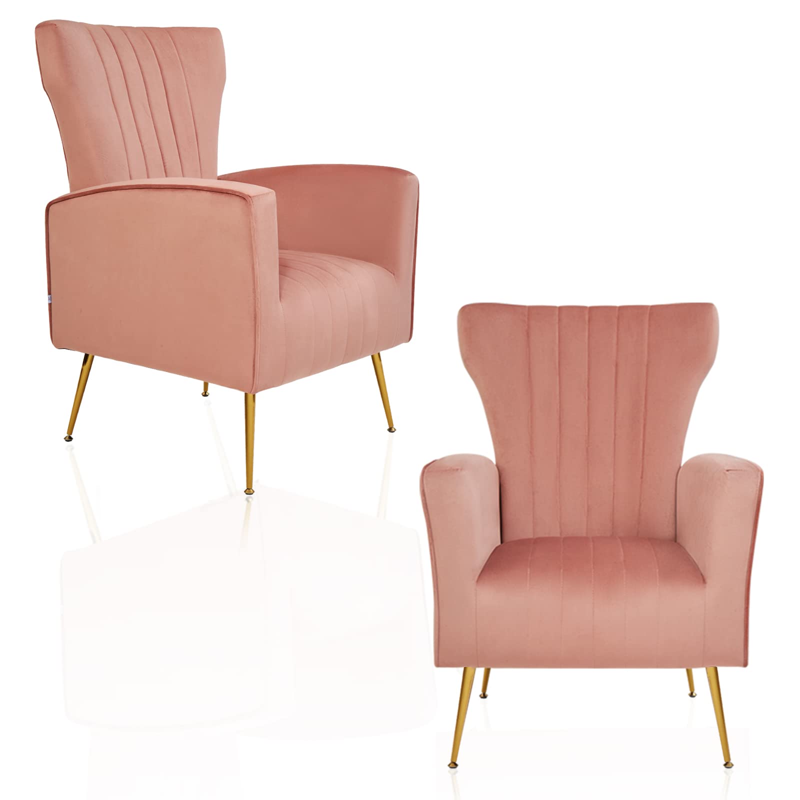 Velvet Accent Chair with Gold Legs - Modern Wingback Armchair Upholstered Single Sofa for Living Room, Bedroom & Office - Perfect for Reading Nook, Lounge Area and Home Decor