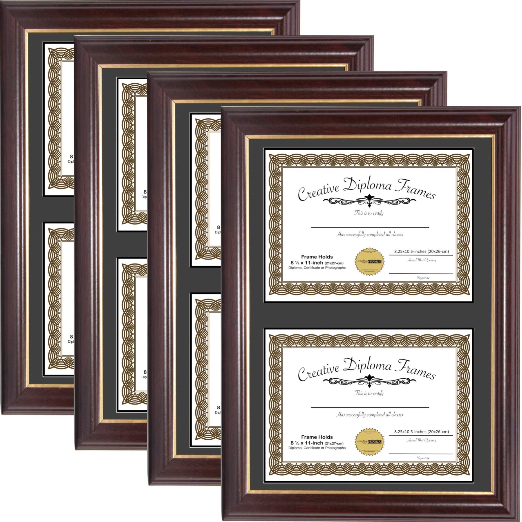 14x20 Mahogany Finish Gold Rim Double Diploma Picture Frame with Black Mat - Holds Two 8.5x11 Photos or Documents - Wall Mountable (4-Pack) - Perfect for Graduation, Office Decor & Family Photos