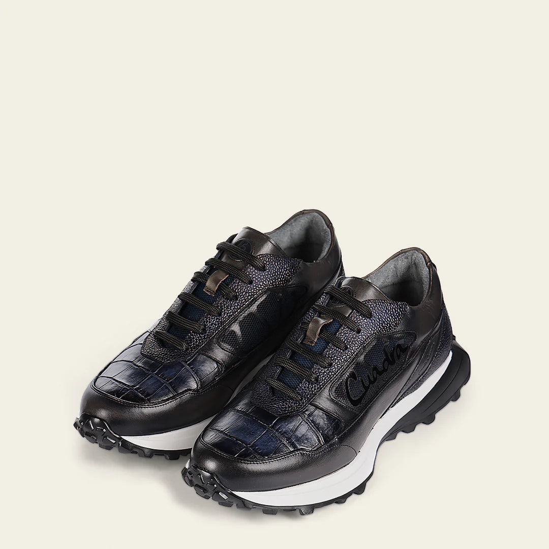 Franco Cuadra Men's Blue Alligator Leather Casual Sneakers - Stylish & Comfortable for Everyday Wear, Work & Social Events