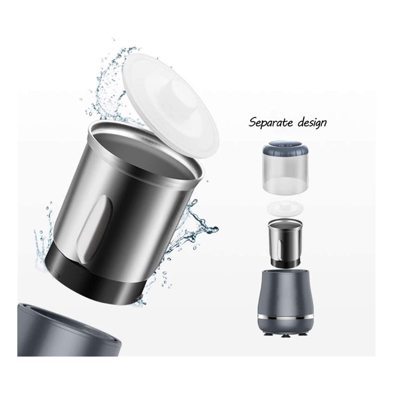 Electric Spice and Coffee Grinder with Detachable Cup - Stainless Steel Blades (SUS304) - Easy to Clean - Perfect for Kitchen, Camping & Travel